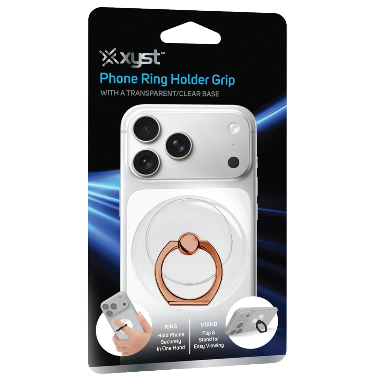 XYST 360° Rotation Phone Ring Holder Grip with Transparent Base, Rose Gold