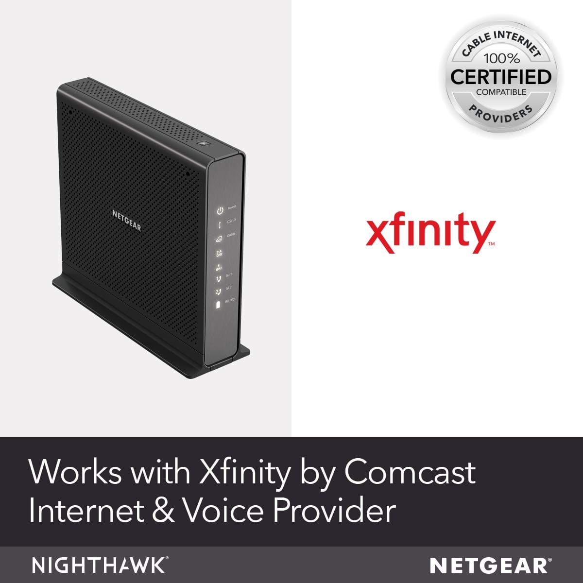 Netgear C7100V Nighthawk AC1900 WiFi DOCSIS 3.0 Cable Modem Router, for XFINITY Internet & Voice – Certified Refurbished