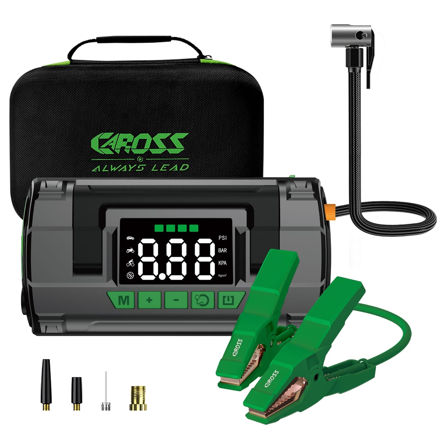 CAROSS T14 Portable Car Jump Starter with 150-PSI Air Compressor and USB Power Bank with 2000-Amp Peak, Smart Jumper Cables, and QC Fast Charger