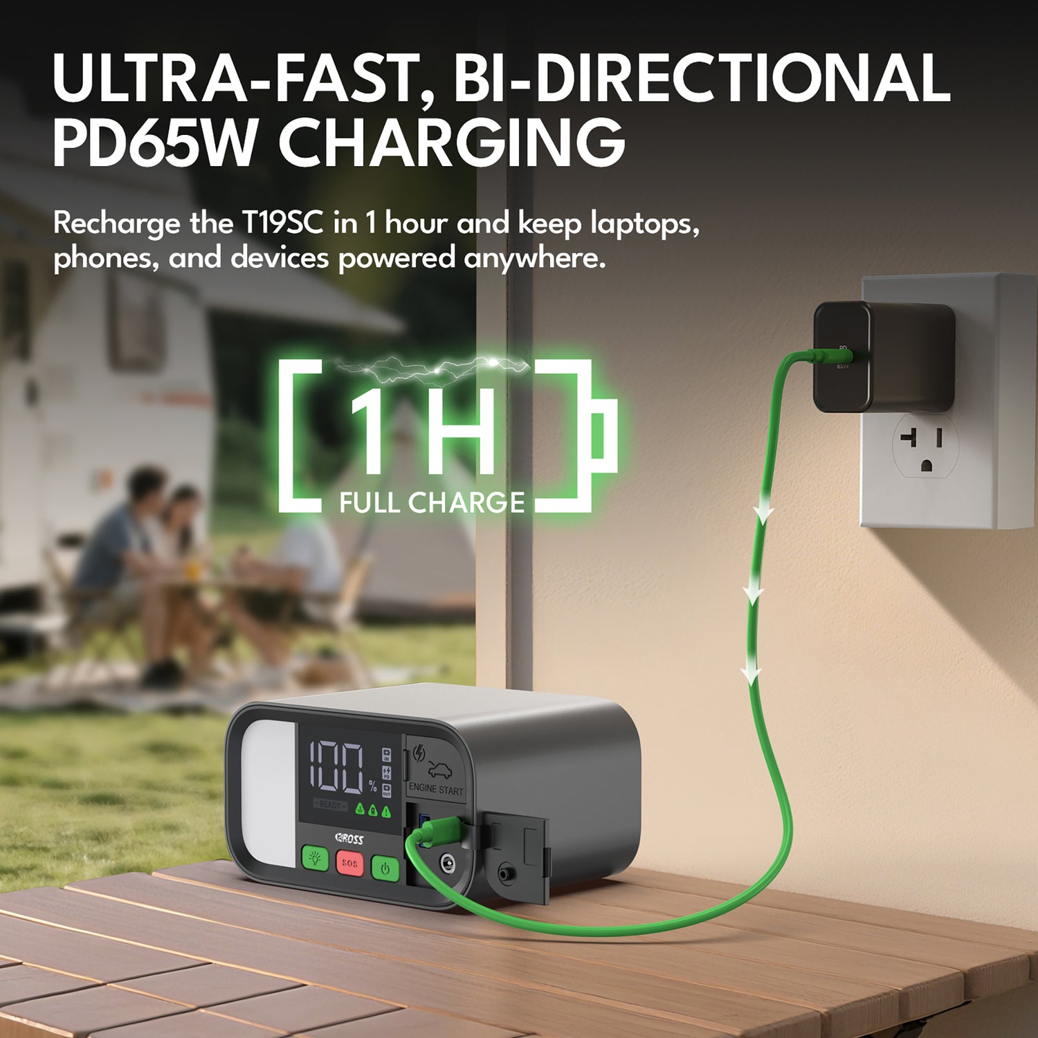 CAROSS T19SC Portable Car Jump Starter and USB Power Bank with 1600-Amp Peak, Smart Jumper Clamps, LED Light, and PD Fast Charger