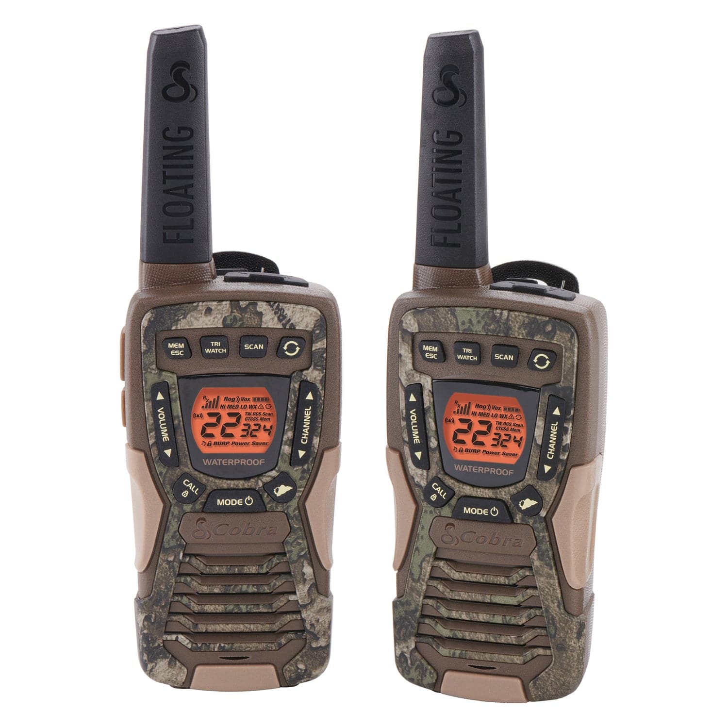 Cobra ACXT1035R FLT Floating Waterproof 37-Mile-Range 2-Way Radios, 2 Pack, Camouflage