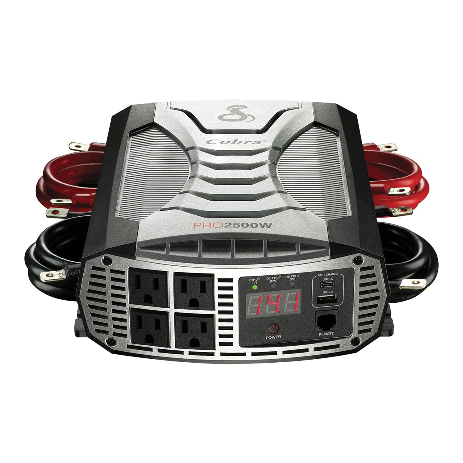 Cobra 4-AC Outlet and 2-USB Port, 2500-Continuous-Watt PRO 2500W Vehicle Power Inverter with Battery Power Cables, CPI2500W