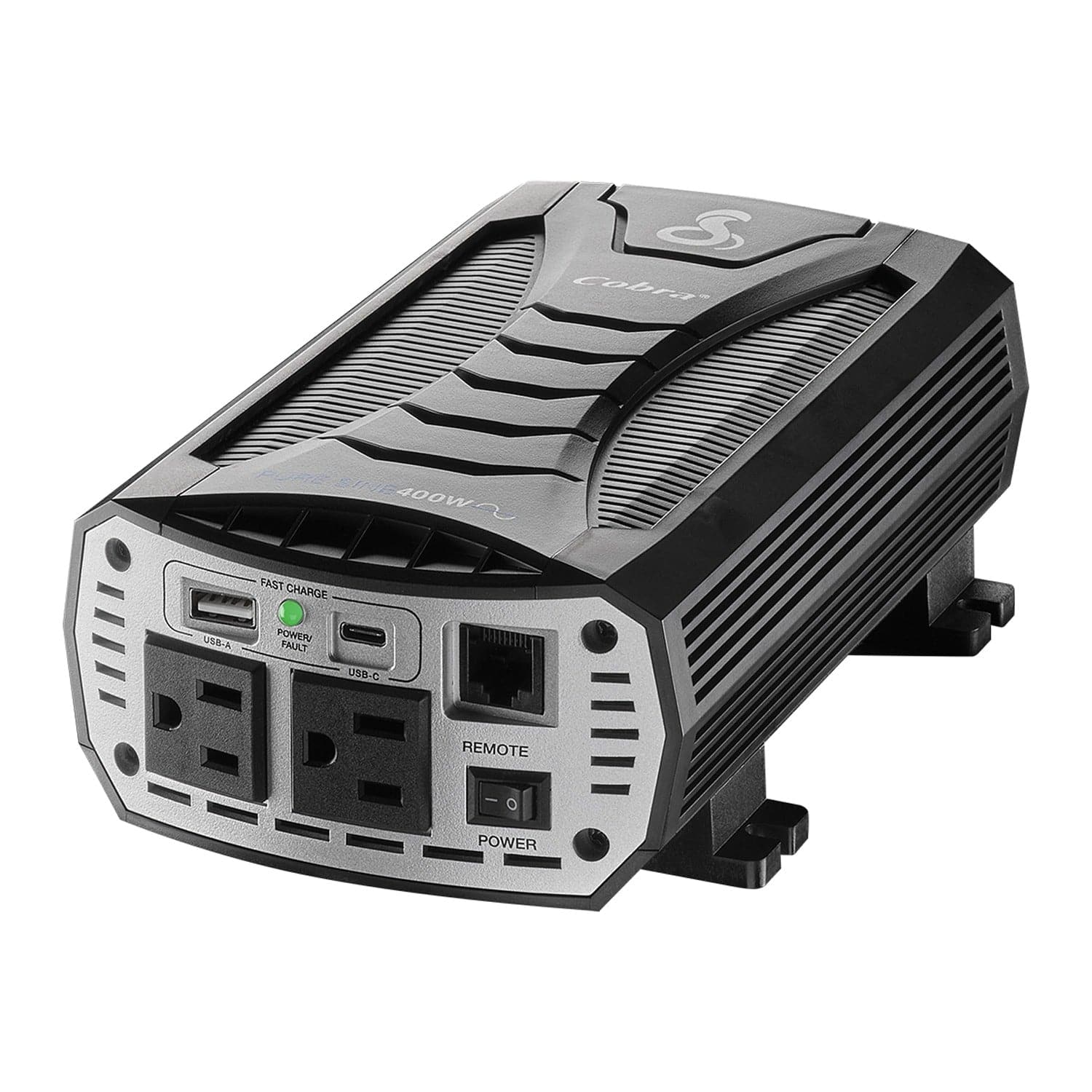 Cobra 2-AC Outlet and 2-USB Port 400-Continuous-Watt Pure Sine Wave Vehicle Power Inverter with 12-Volt Adapter and Battery Power Cables, CPI400PSW