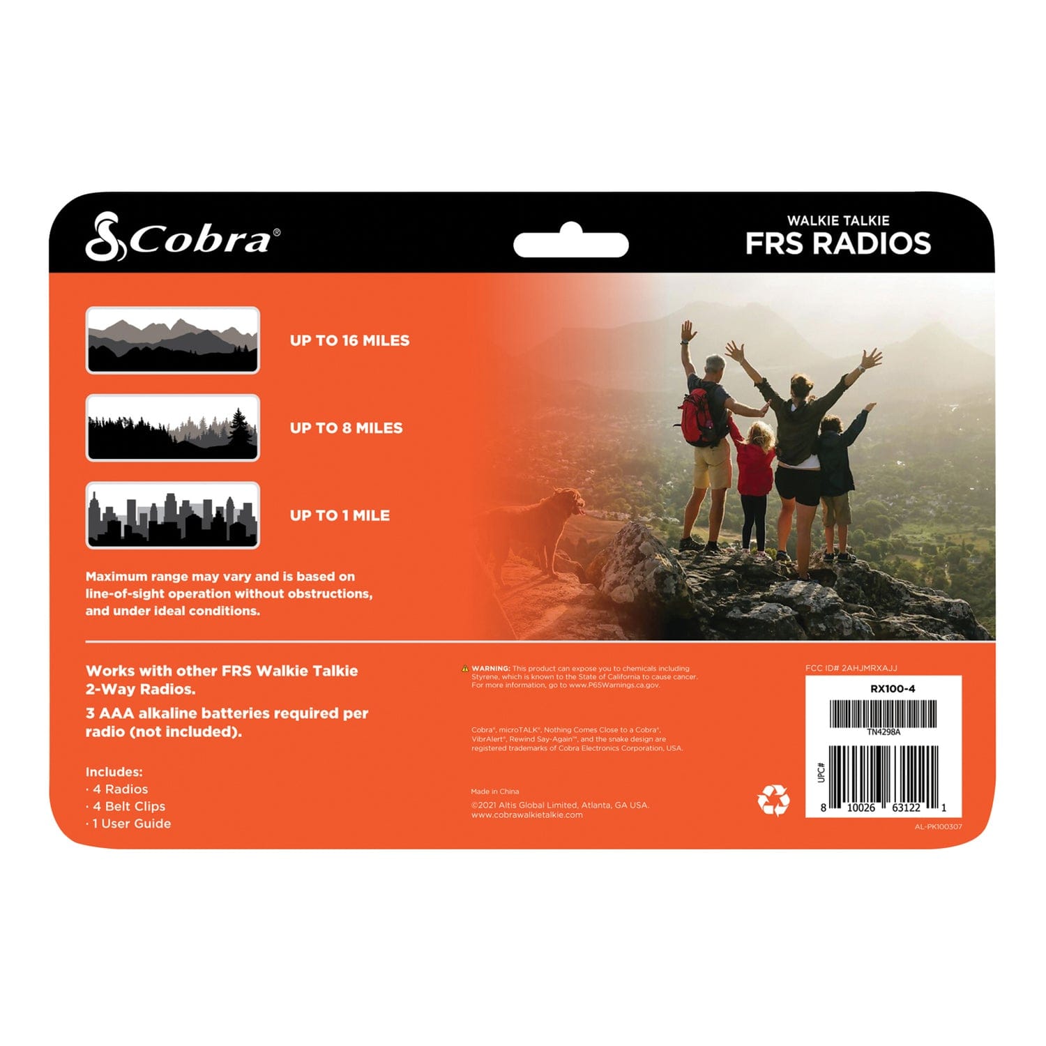 Cobra Kid-Friendly 22-Channel Walkie Talkie 4 Pack, RX100-4