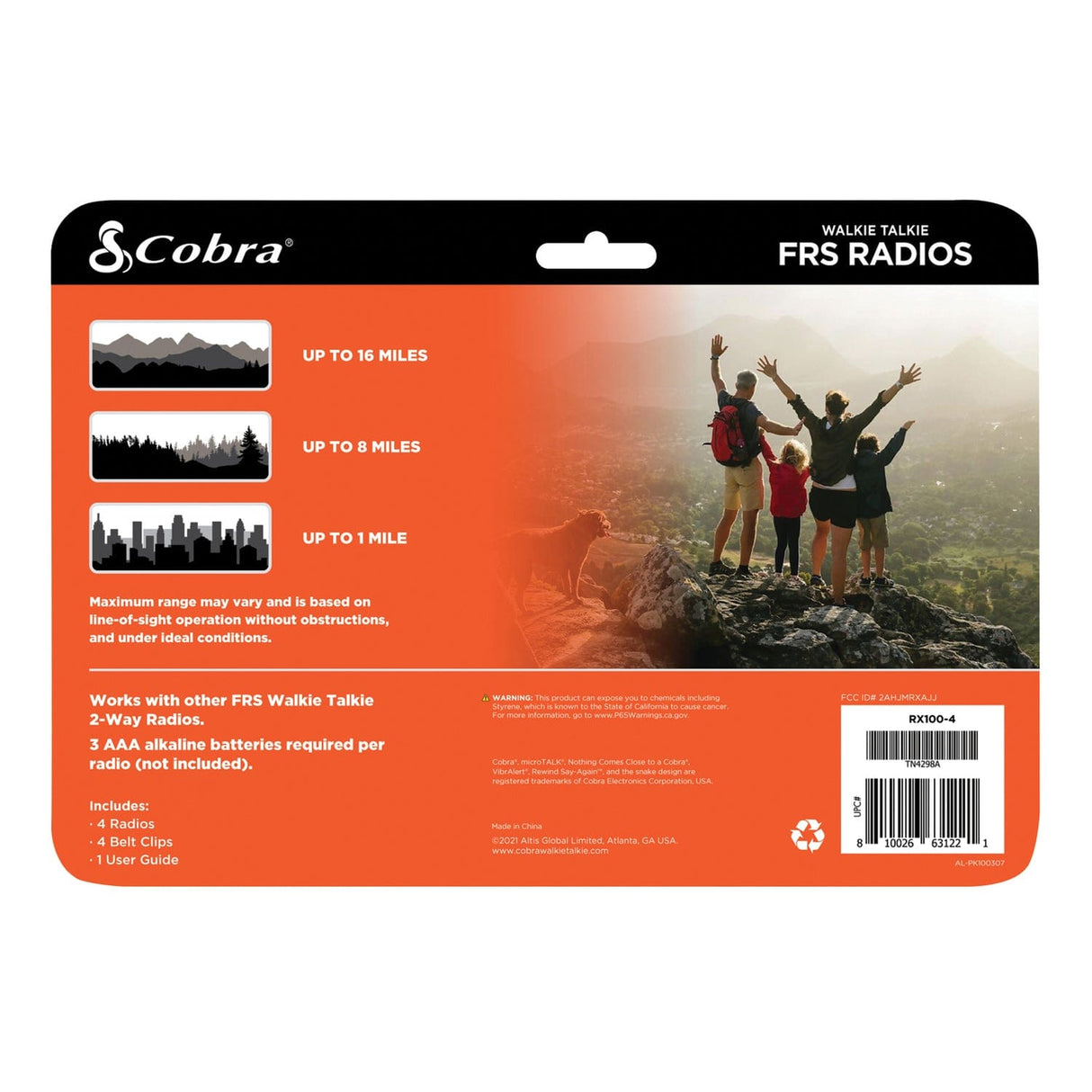 Cobra Kid-Friendly 22-Channel Walkie Talkie 4 Pack, RX100-4