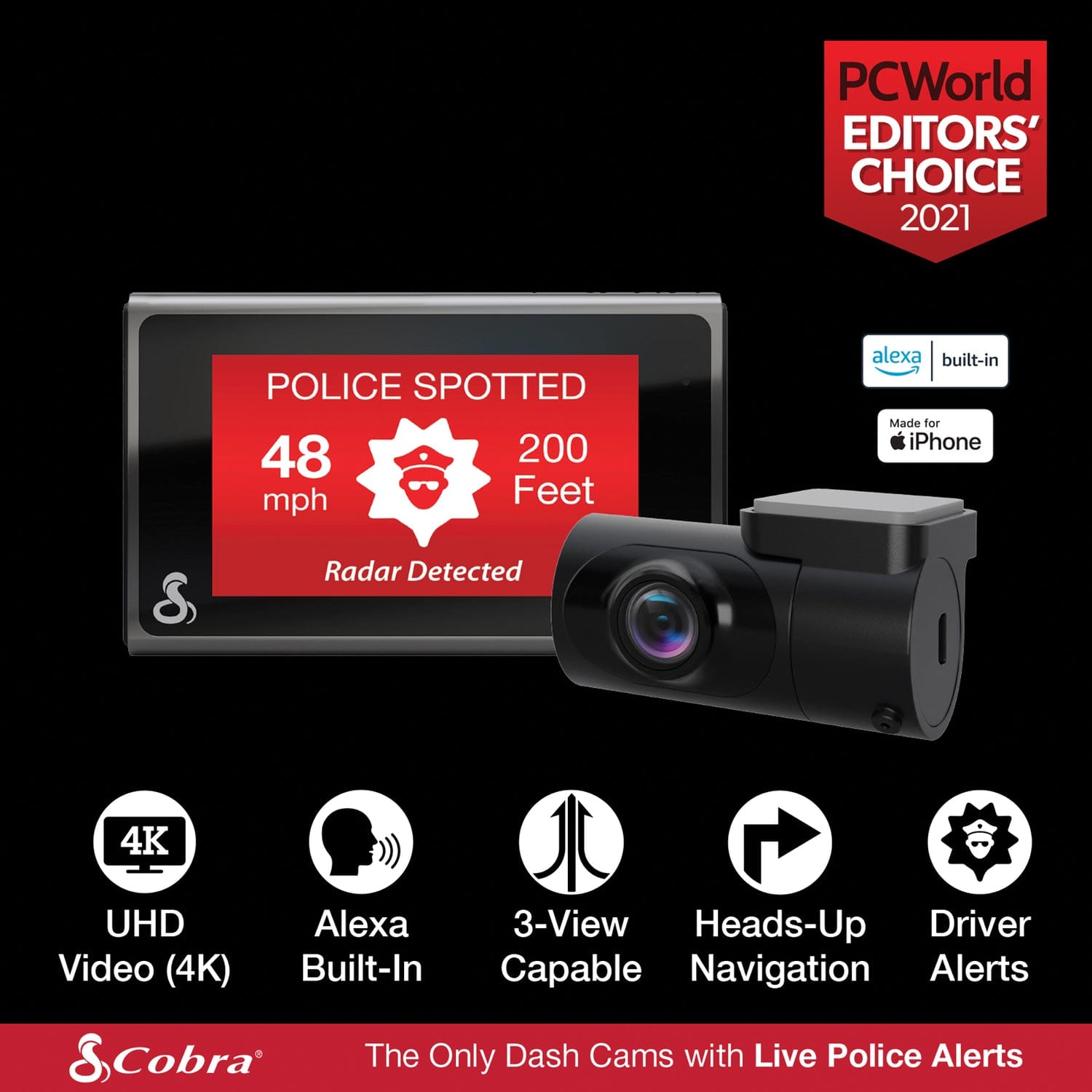 Cobra SC 400D Ultimate Smart 4K Ultra HD Dash Cam with 1080p Full HD Rear View Accessory Camera