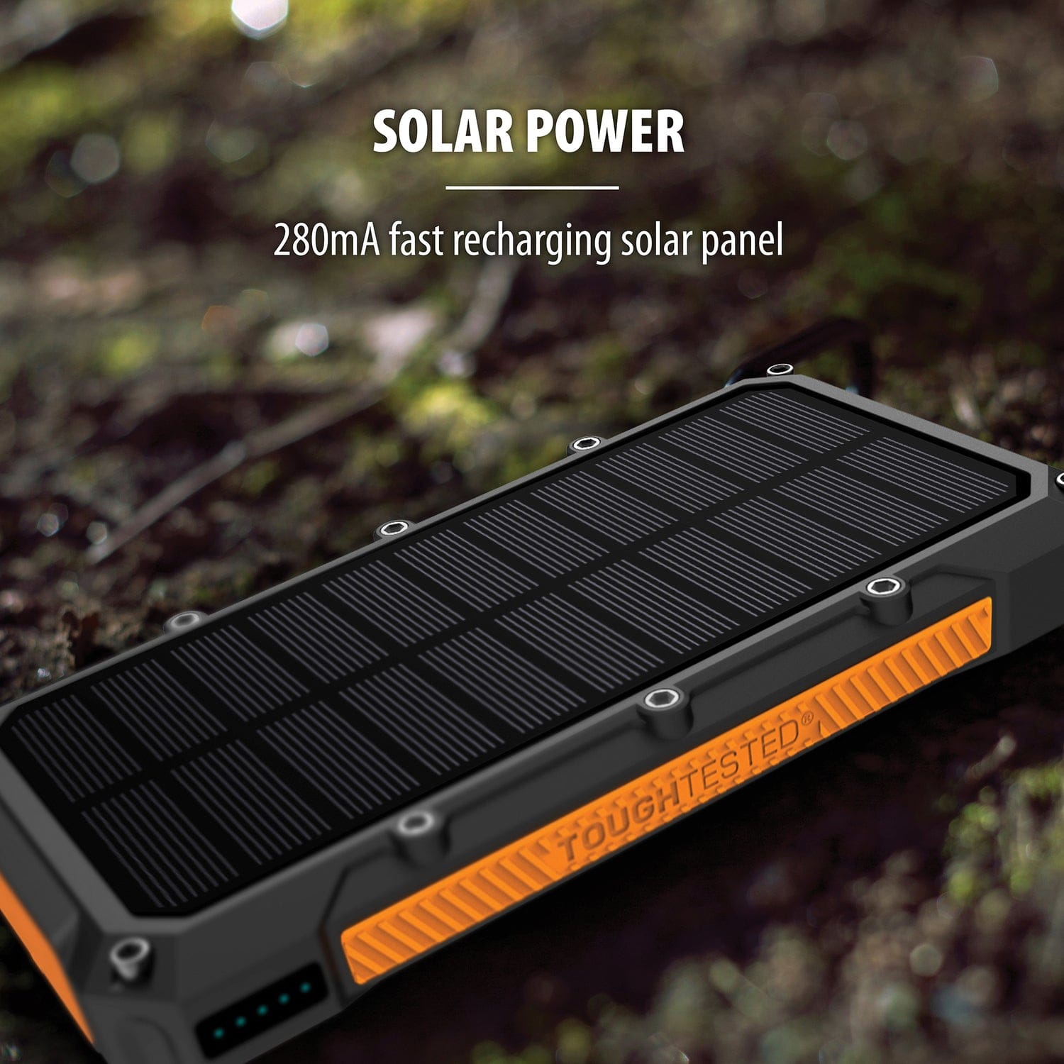 ToughTested 16000-mAh Triple-Port USB, USB QC 3.0, and USB-C Waterproof Solar Charger and Wireless Portable Power Bank with Flashlight