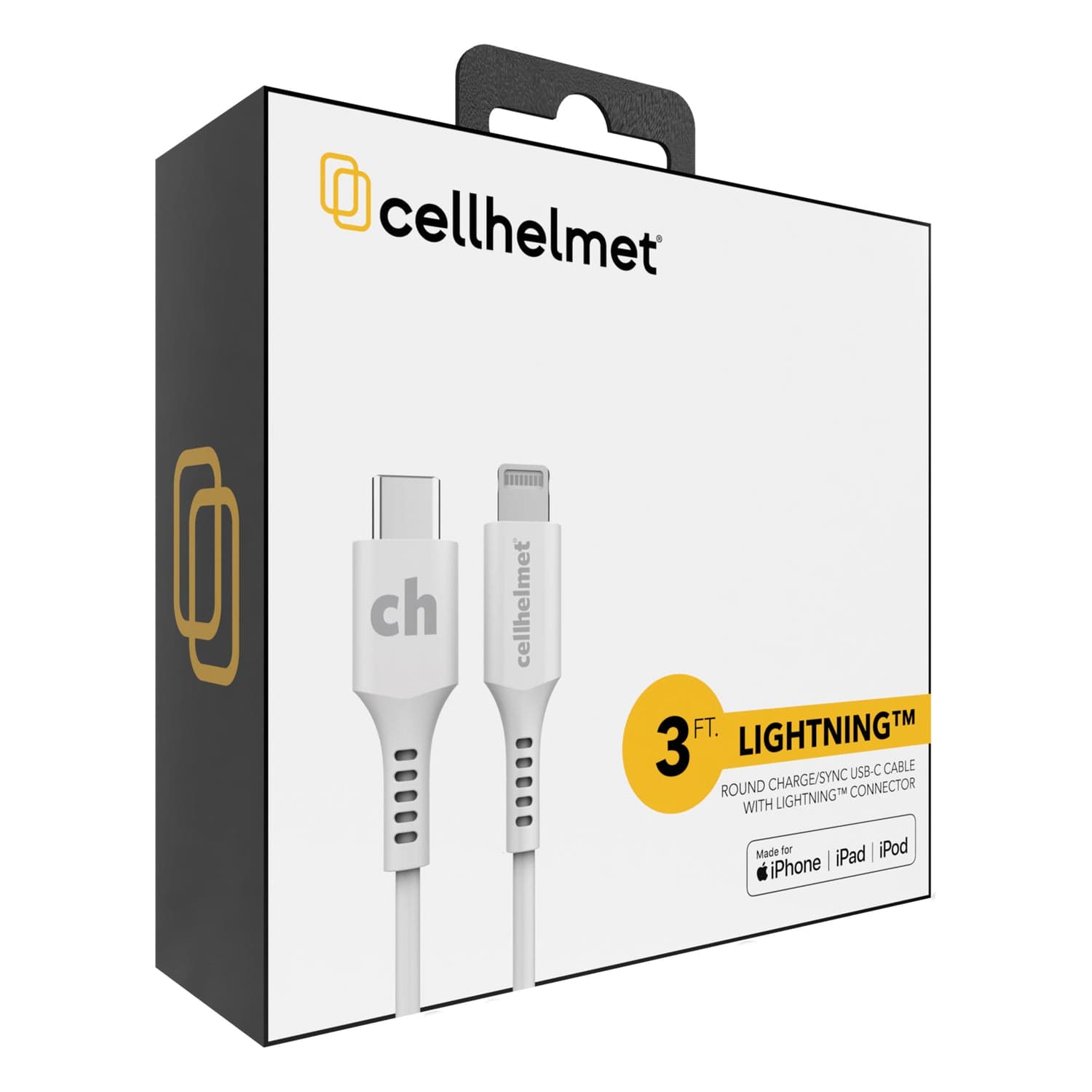 Cellhelmet Charge and Sync USB-C to Lightning Round Cable, 3 Ft.