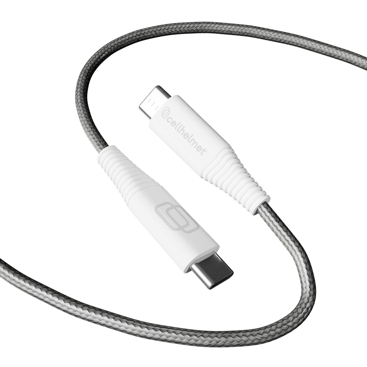 Cellhelmet Braided USB-C to USB-C Charge and Sync Round Cable, Gray, 3 Ft.