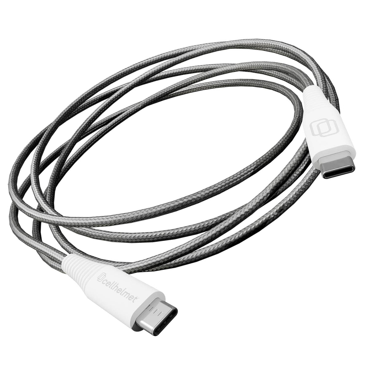 Cellhelmet Braided USB-C to USB-C Charge and Sync Round Cable, Gray, 6 Ft.