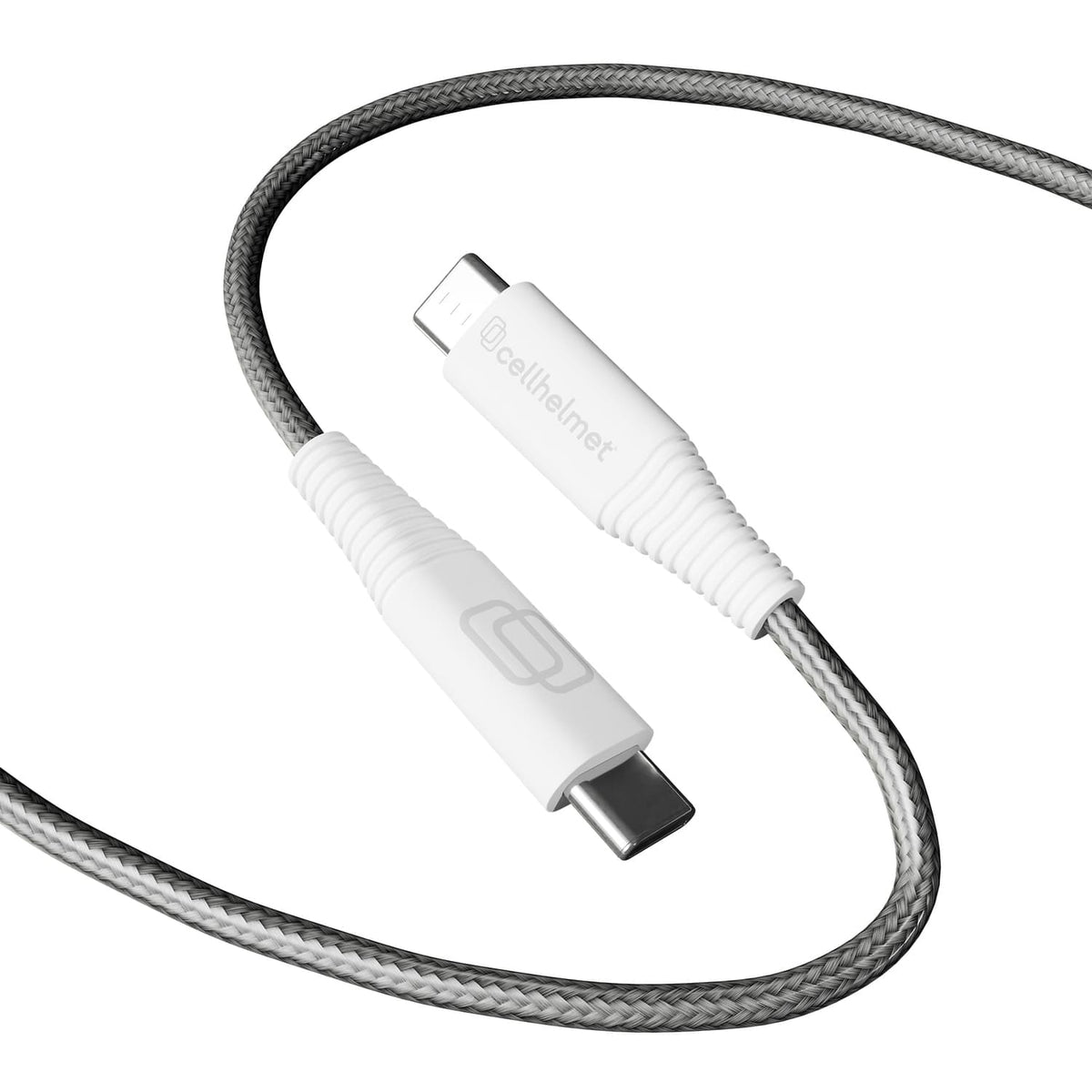 Cellhelmet Braided USB-C to USB-C Charge and Sync Round Cable, Gray, 6 Ft.