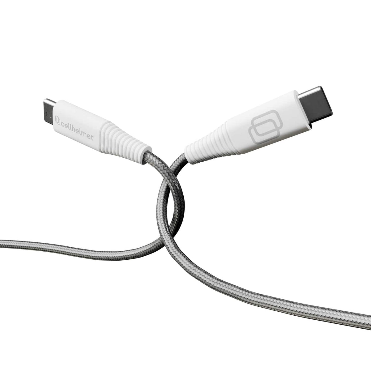 Cellhelmet Braided USB-C to USB-C Charge and Sync Round Cable, Gray, 10 Ft.