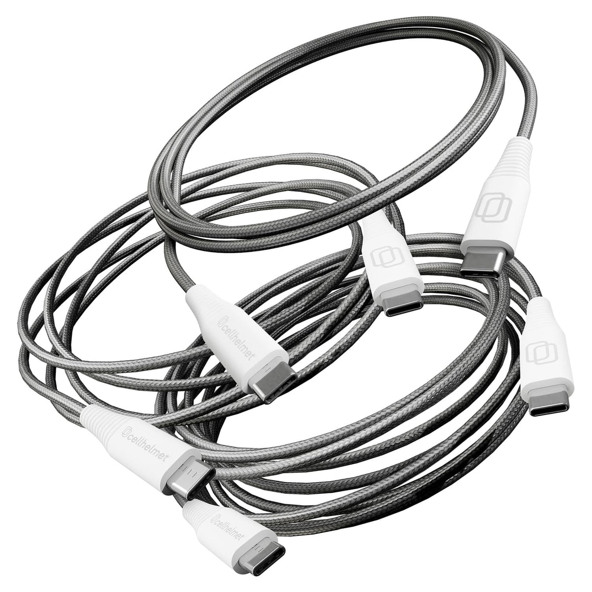 Cellhelmet Braided USB-C to USB-C Charge and Sync Round Cable, Gray, 3/6/10 Ft.