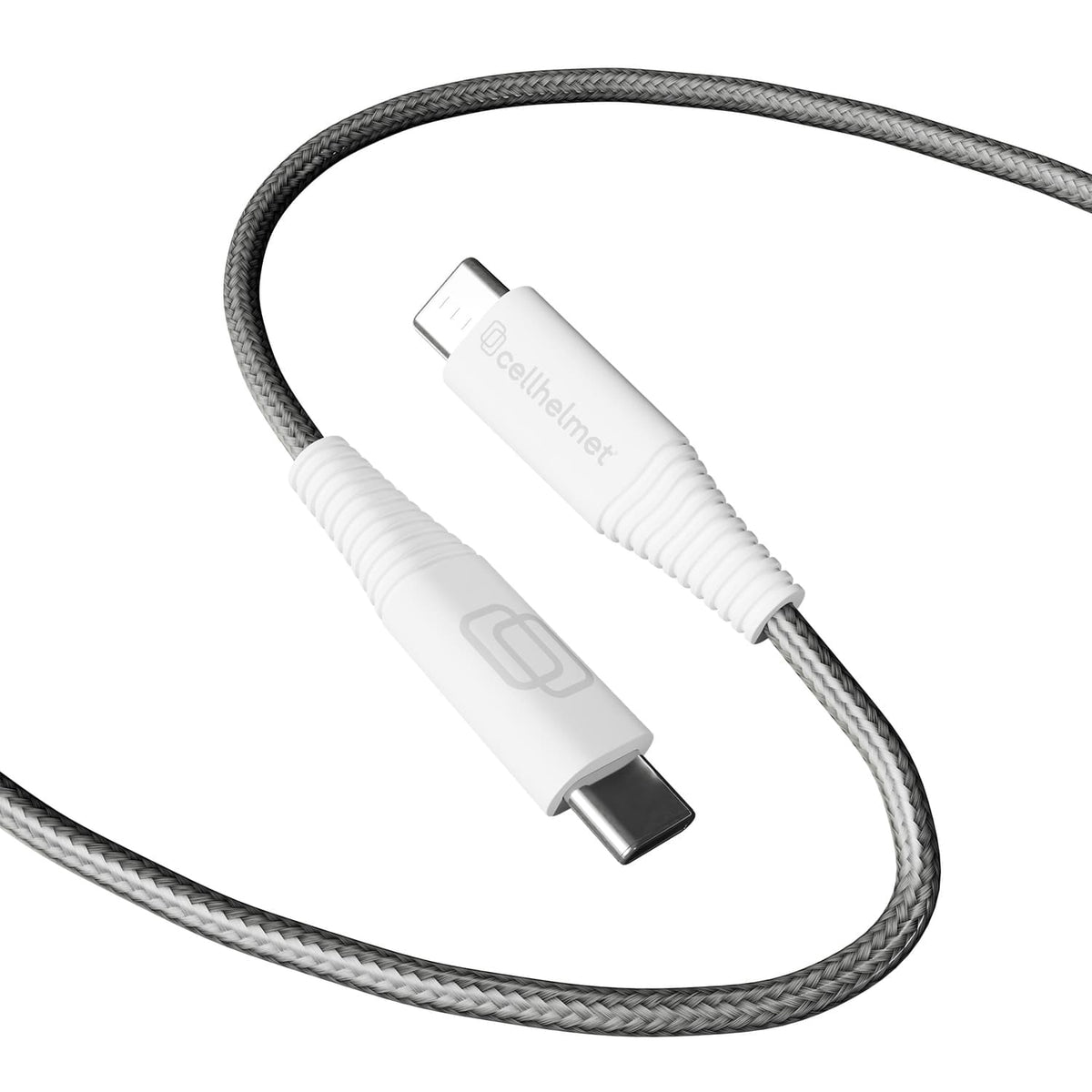 Cellhelmet Braided USB-C to USB-C Charge and Sync Round Cable, Gray, 3/6/10 Ft.