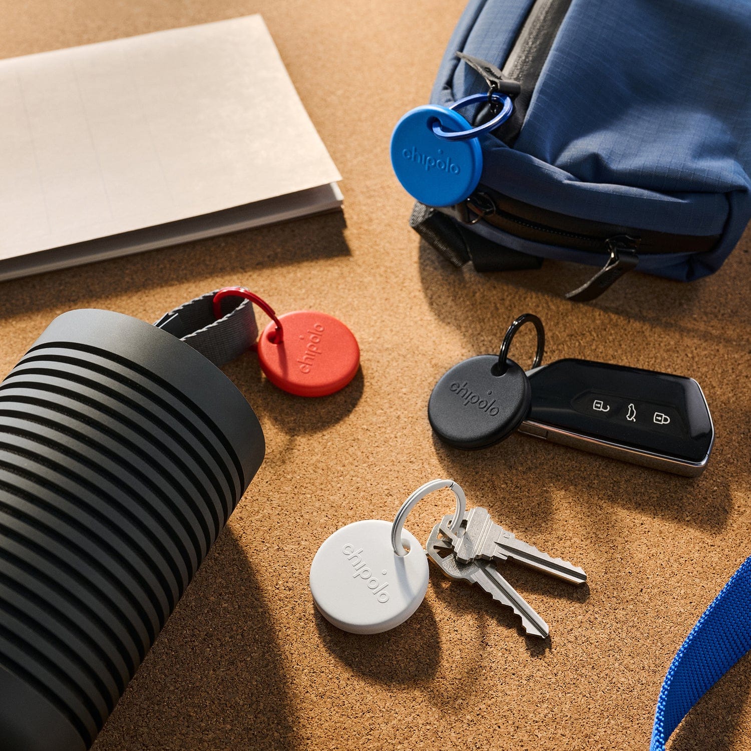 Chipolo POP Device Tracking Tag, 4 Pack, Black/White/Red/Blue