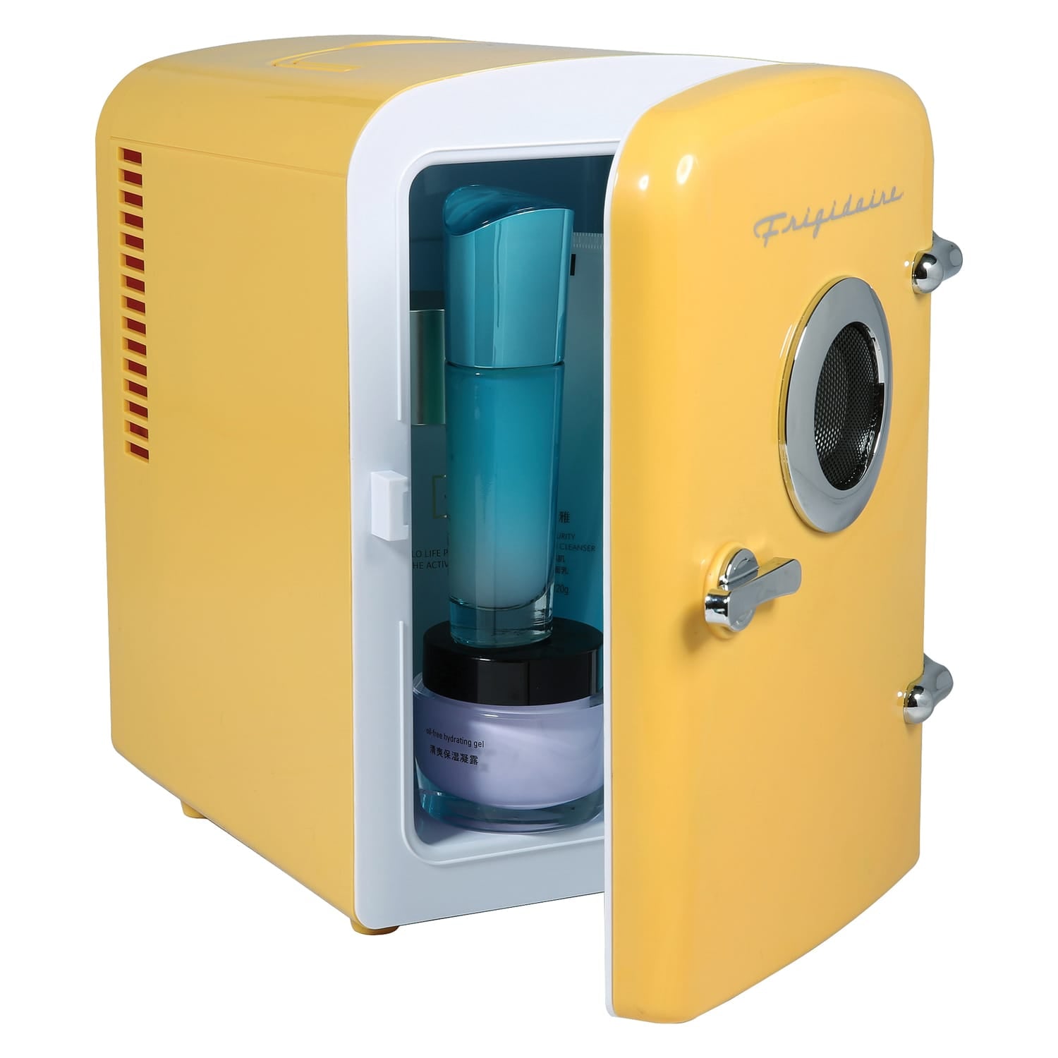 Frigidaire 6-Can Retro Portable Beverage Refrigerator with Bluetooth Speaker, Yellow