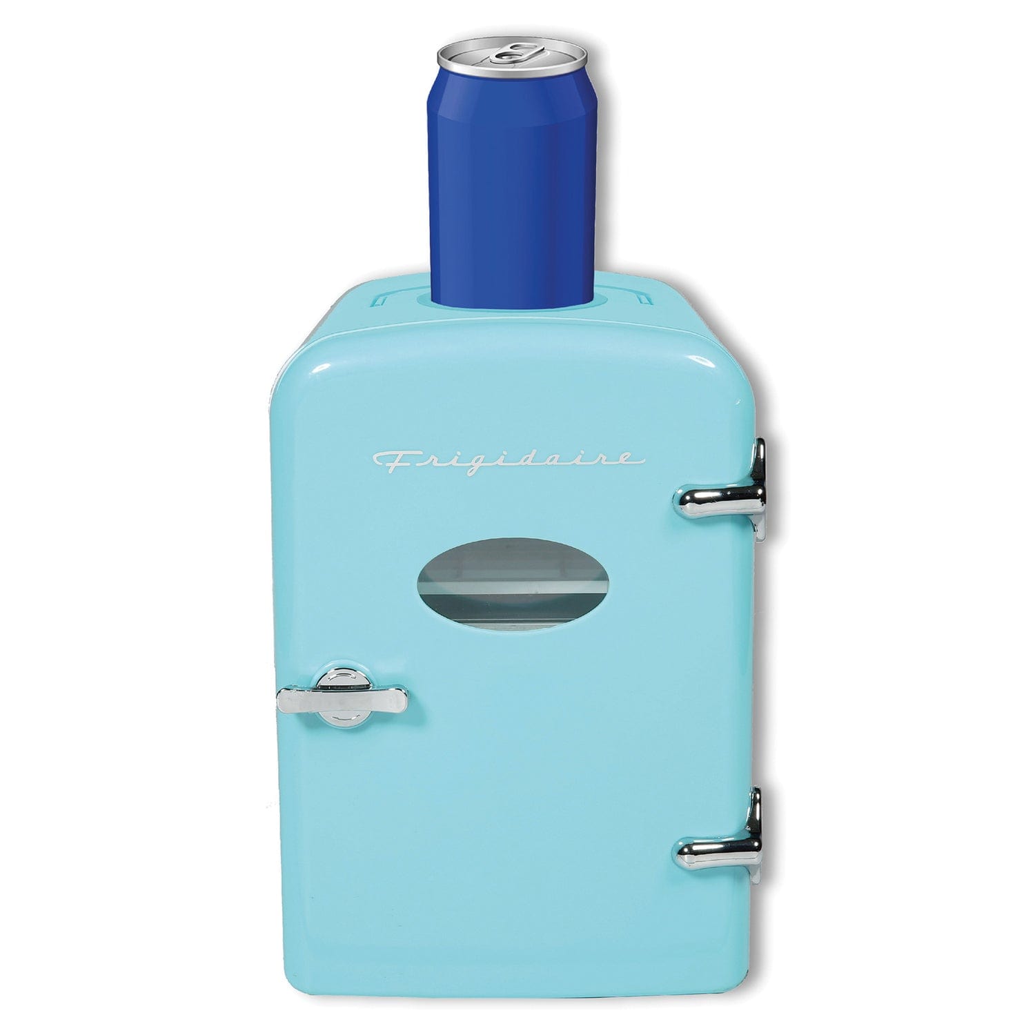 Frigidaire 6+1-Can 48-Watt Retro Mini Portable Fridge with Top-Mounted Active-Cooling Can Holder, Blue