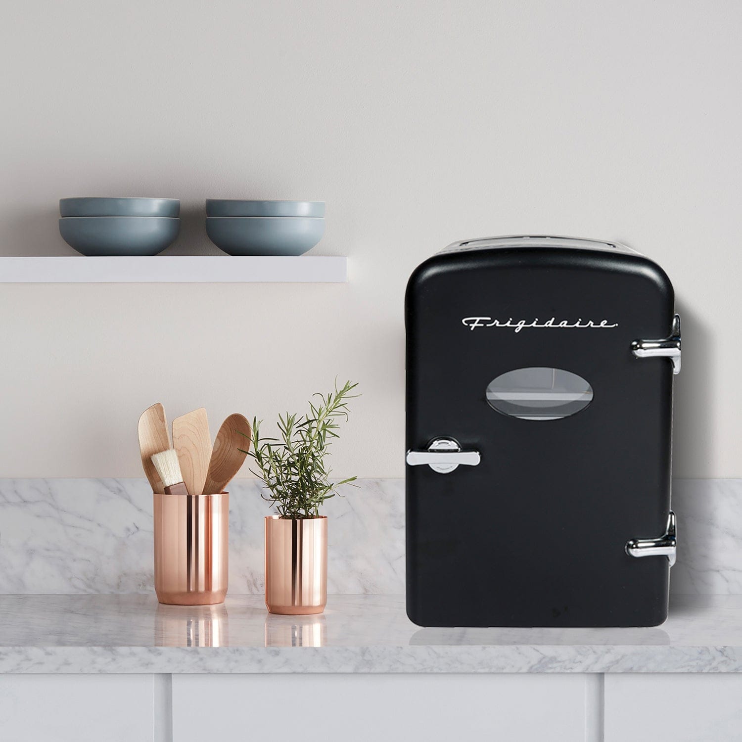 Frigidaire 9-Can 48-Watt Portable Retro Mini Refrigerator, Black