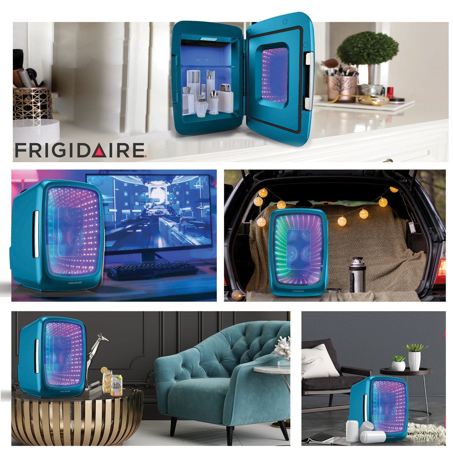 Frigidaire 6-Can Retro Gaming Light-up Portable Beverage Mini Fridge, EFMIS179, Blue
