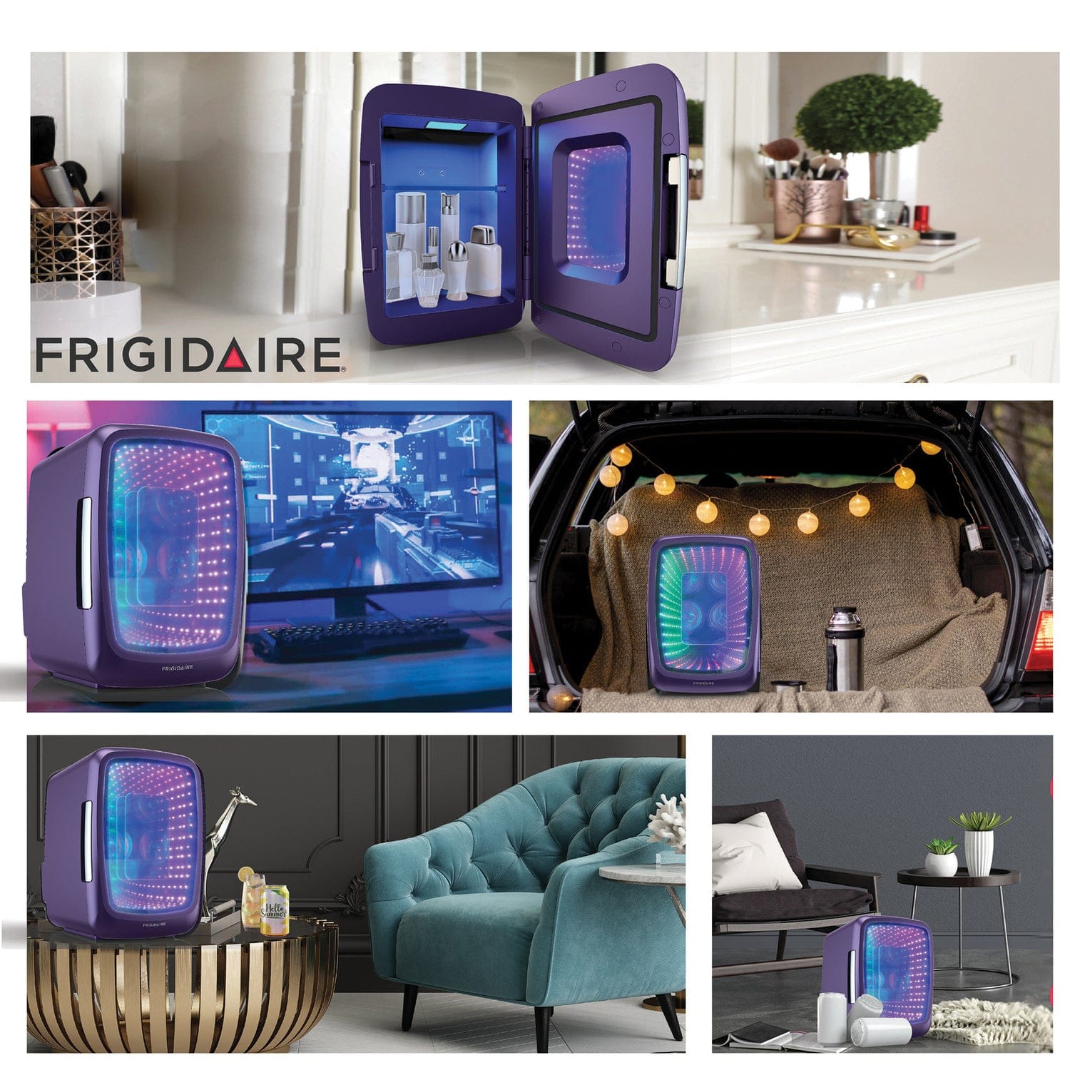 Frigidaire 6-Can Retro Gaming Light-up Portable Beverage Mini Fridge, EFMIS179, Purplehaze