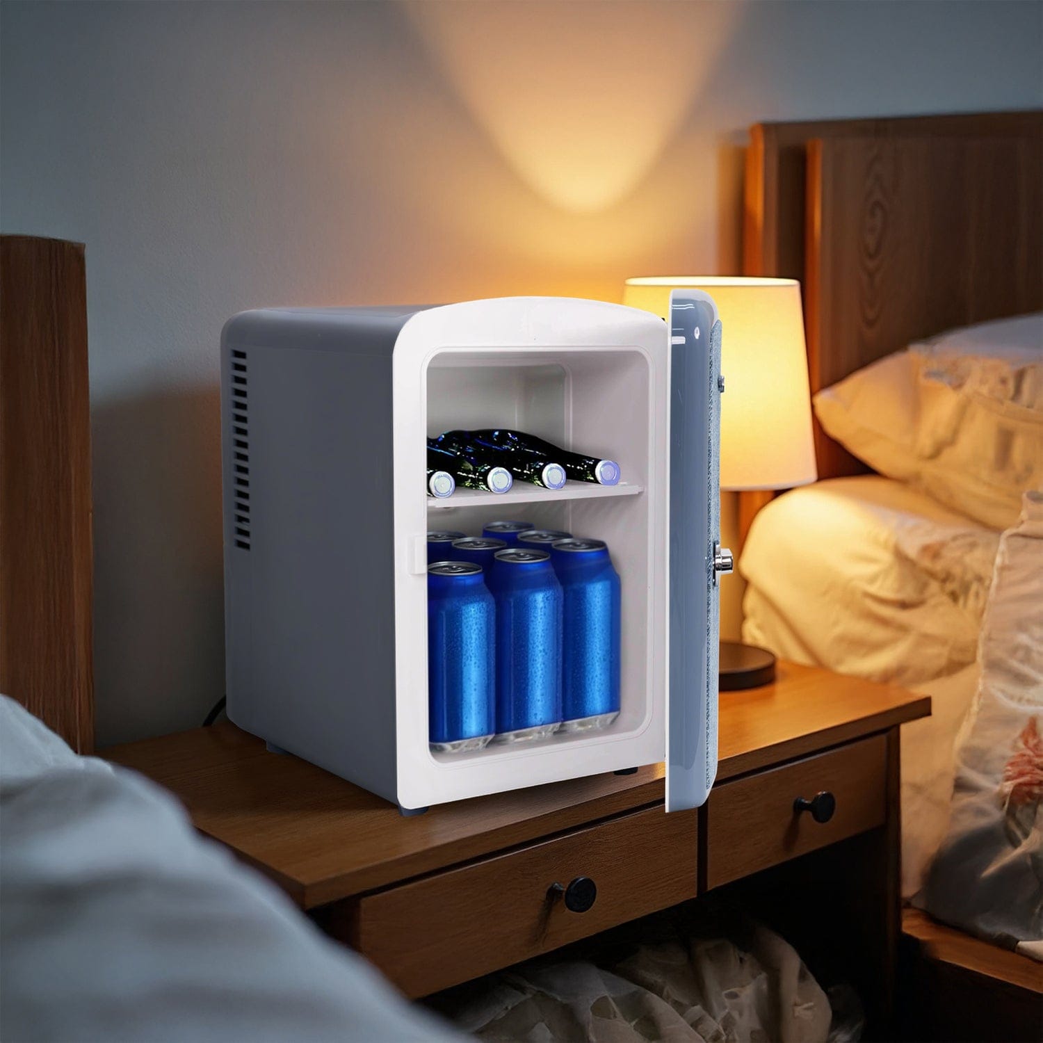 Frigidaire 9-Can Mini Fridge Cooler, Denim Door, Blue