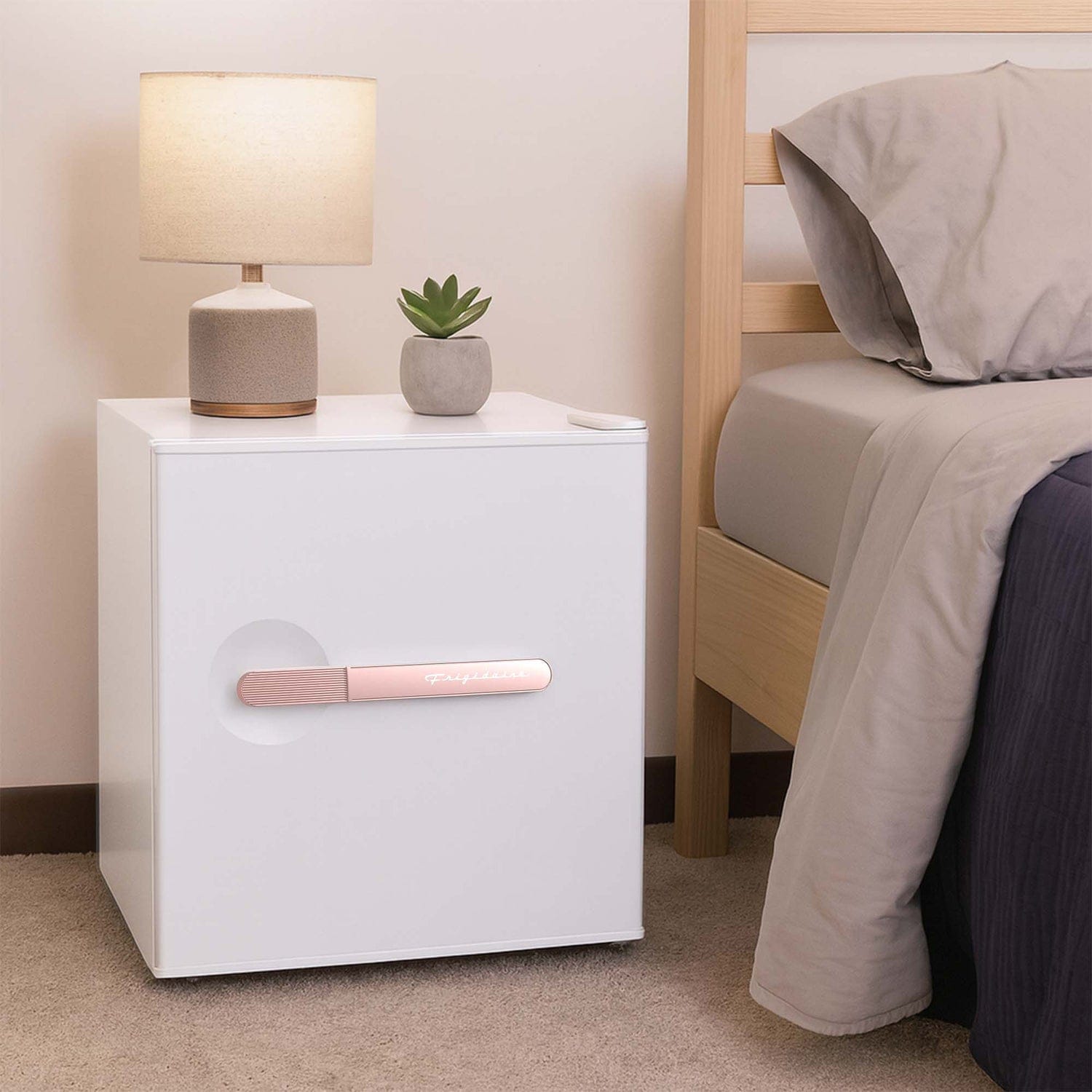 Frigidaire 1.6-Cu. Ft. Retro Compact Bar Refrigerator, Side Bottle Opener, White/Rose Gold