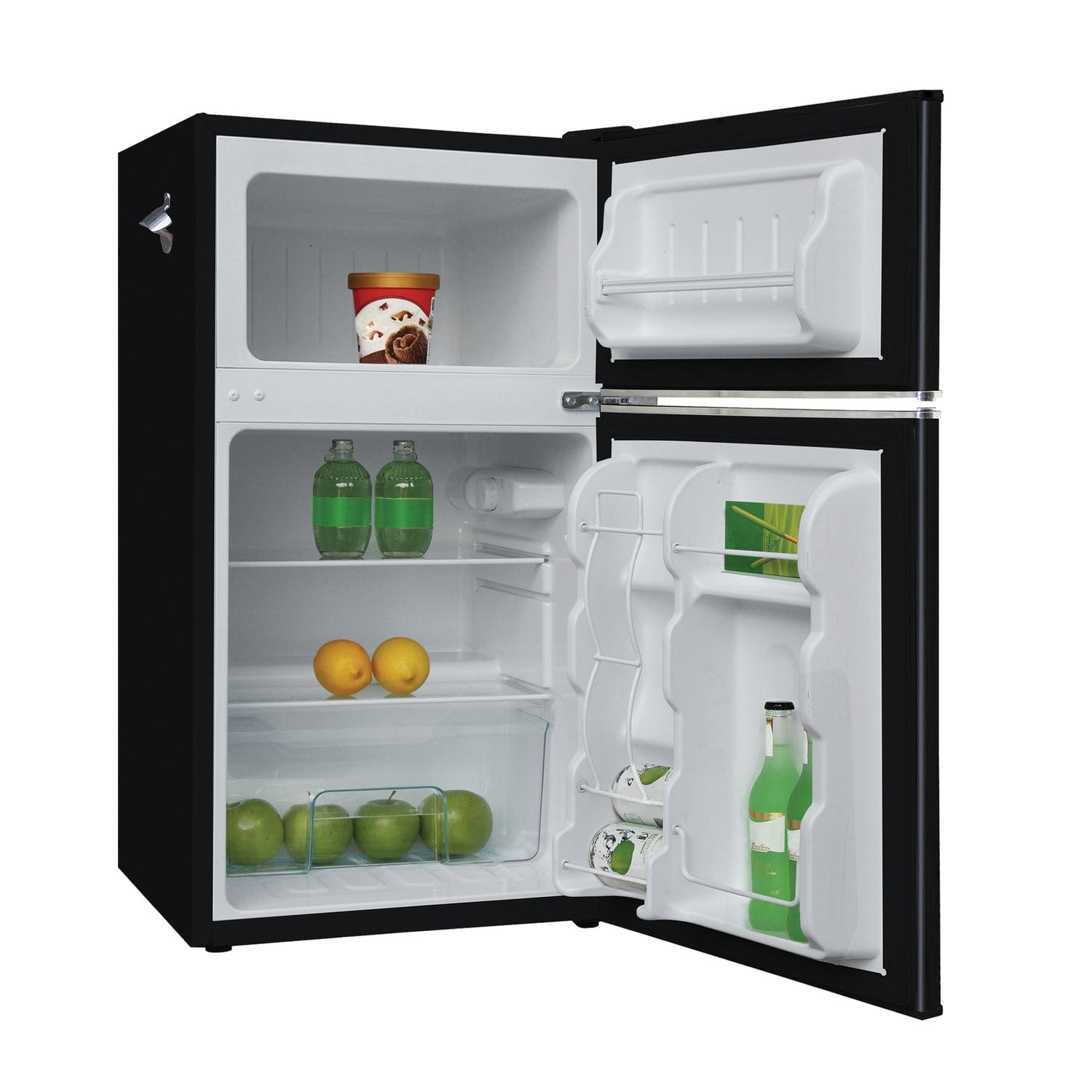 Frigidaire 3.2-Cu Ft. 2-Door Retro Compact Bar Fridge with Freezer and Side Bottle Opener, EFR840, Black
