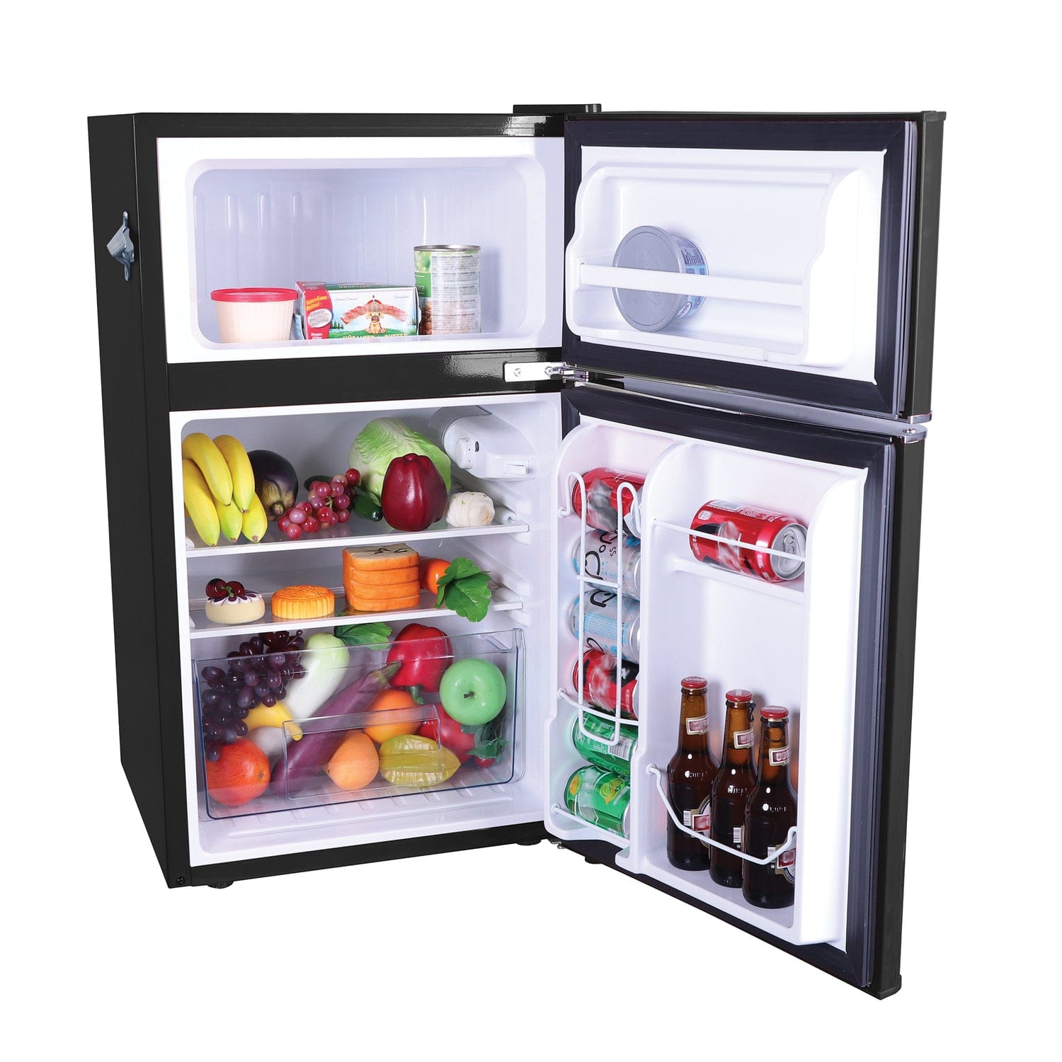 Frigidaire 3.2-Cu Ft. 2-Door Retro Compact Bar Fridge with Freezer and Side Bottle Opener, EFR840, Black
