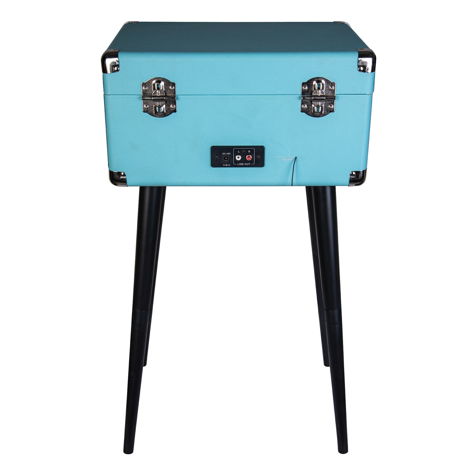 Proscan 6-Watt 3-Speed Belt-Drive Manual Retro Suitcase-Style Turntable with Built-in Speakers, Bluetooth, FM Radio, Aux, 45-RPM Adapter, and Stand