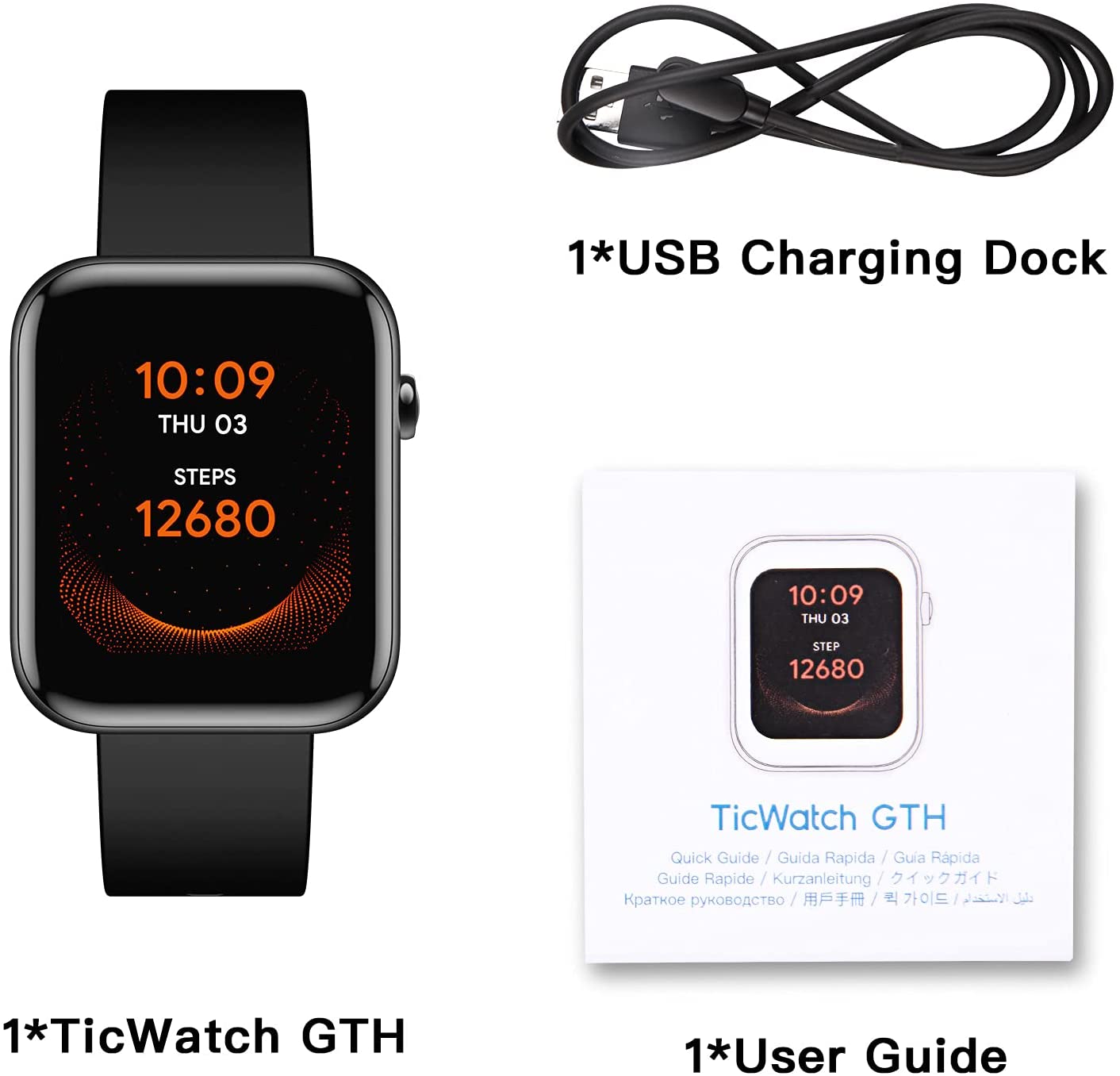 TicWatch GTH Heart Rate Monitoring Smartwatch Black