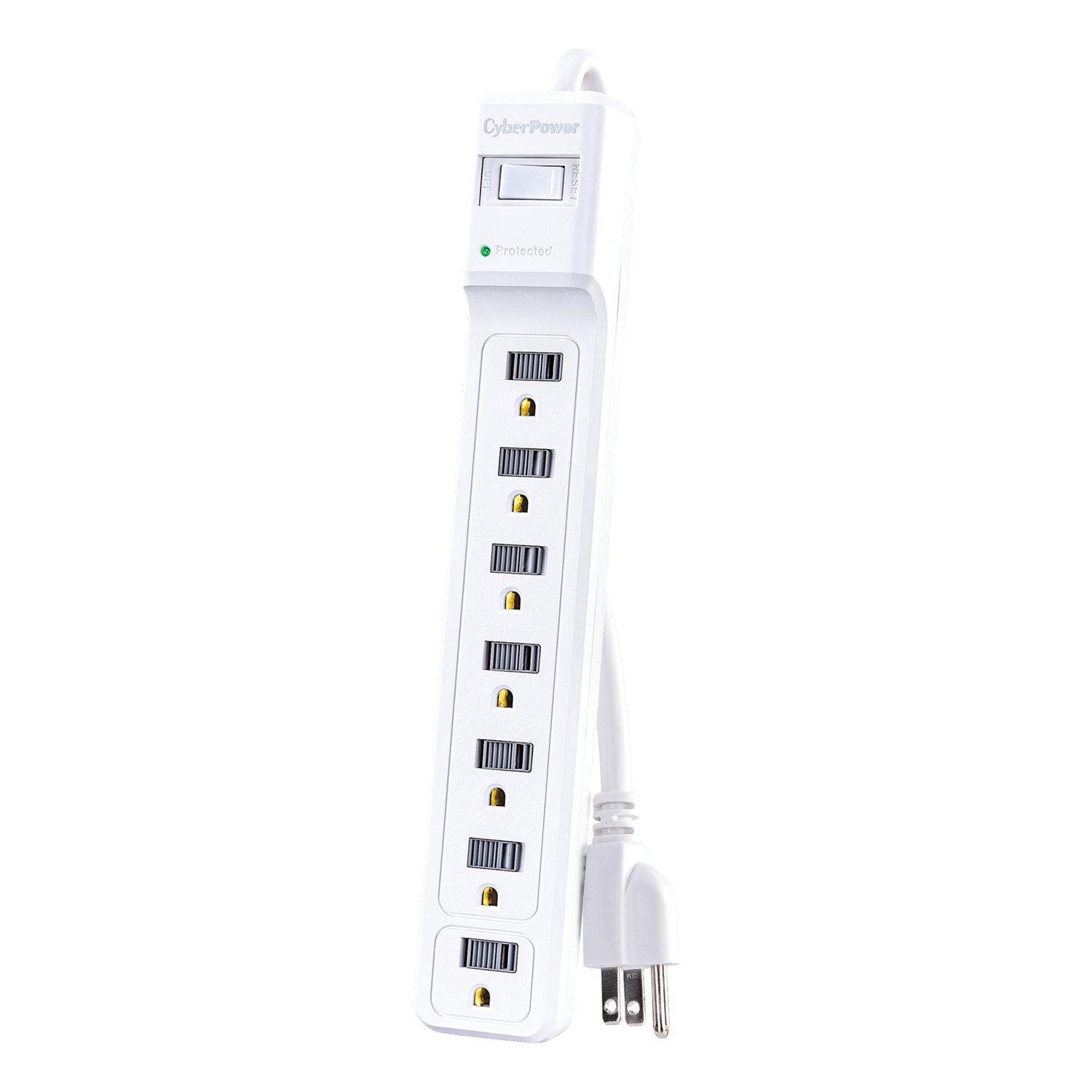 CyberPower 7-AC Outlet 1200-Joules Essential Series Surge Protector Power Strip with Sliding Covers, 4-Ft. Cord with Straight Plug, B704