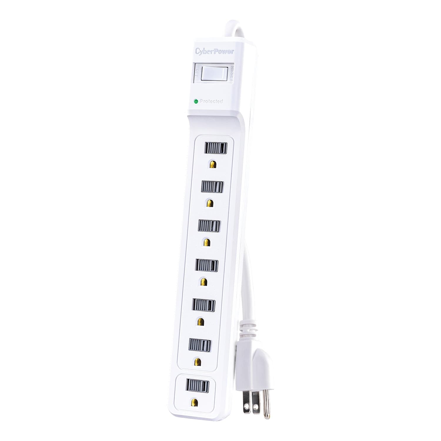 CyberPower 7-AC Outlet 1200-Joules Essential Series Surge Protector Power Strip with Sliding Covers, 4-Ft. Cord with Straight Plug, B704