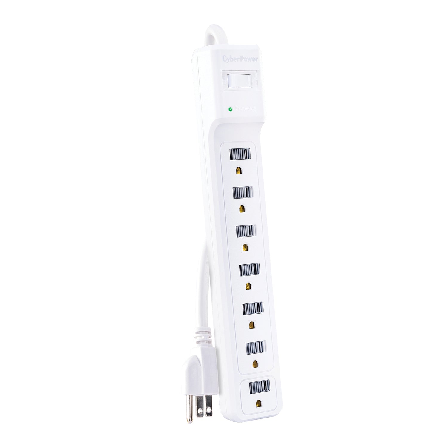 CyberPower 7-AC Outlet 1200-Joules Essential Series Surge Protector Power Strip with Sliding Covers, 4-Ft. Cord with Straight Plug, B704