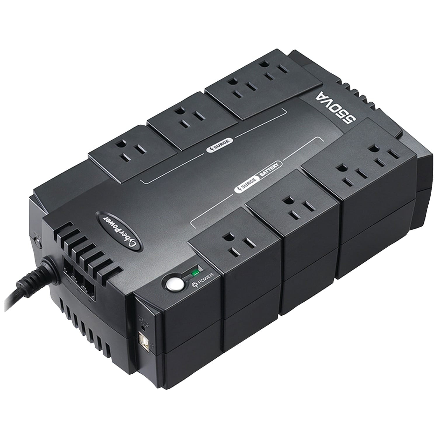 CyberPower 8-AC Outlet and Data Line 550-VA/330-Watt PC/Network/Entertainment Compact UPS Battery Backup with 890-Joules Surge Protection, 5-Ft. Cord