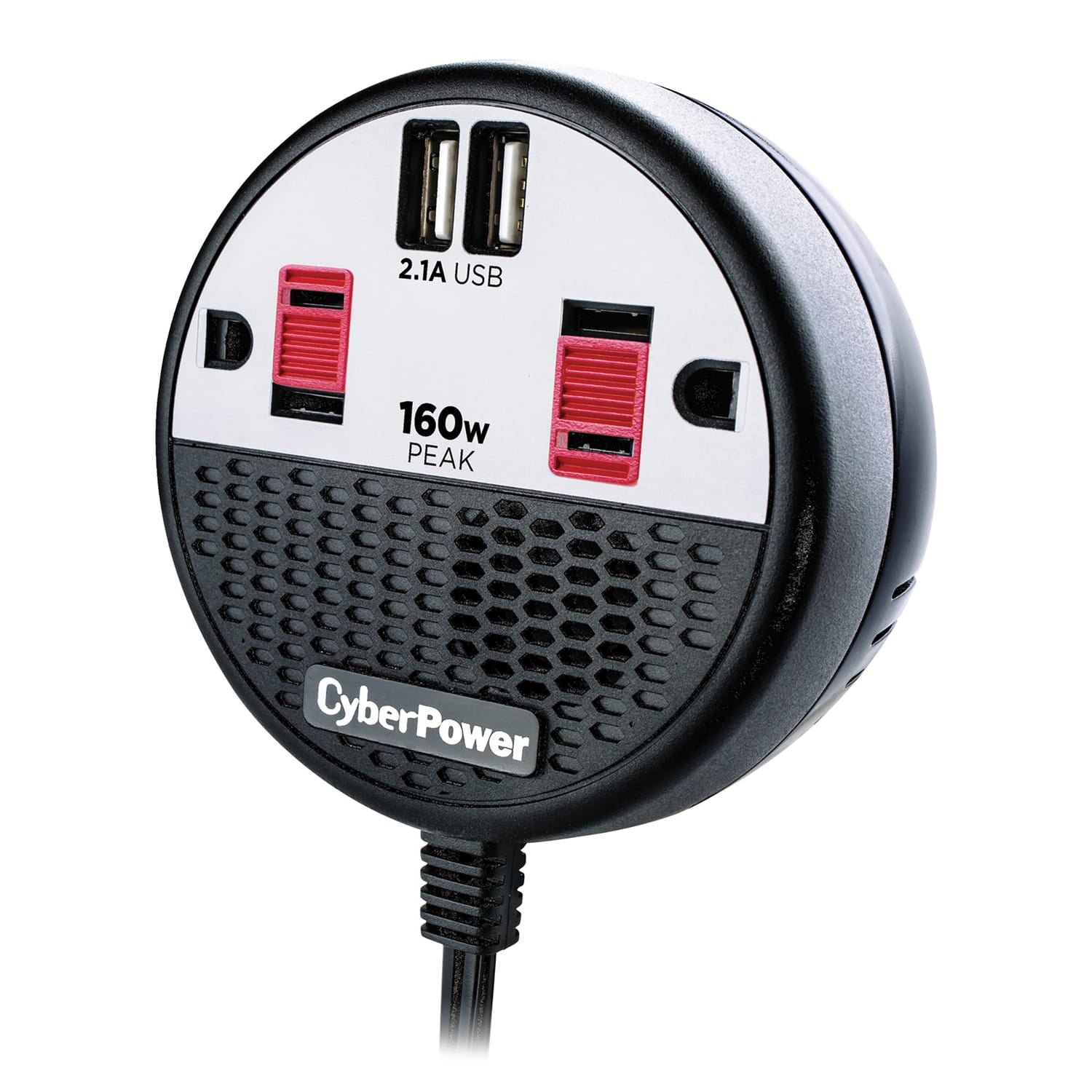 CyberPower 2-AC Outlet and 2-USB Port 100-Continuous-Watt Car Power Inverter with 12-Volt Adapter Cord and Seat Pocket Hook, CPS160PPB2U