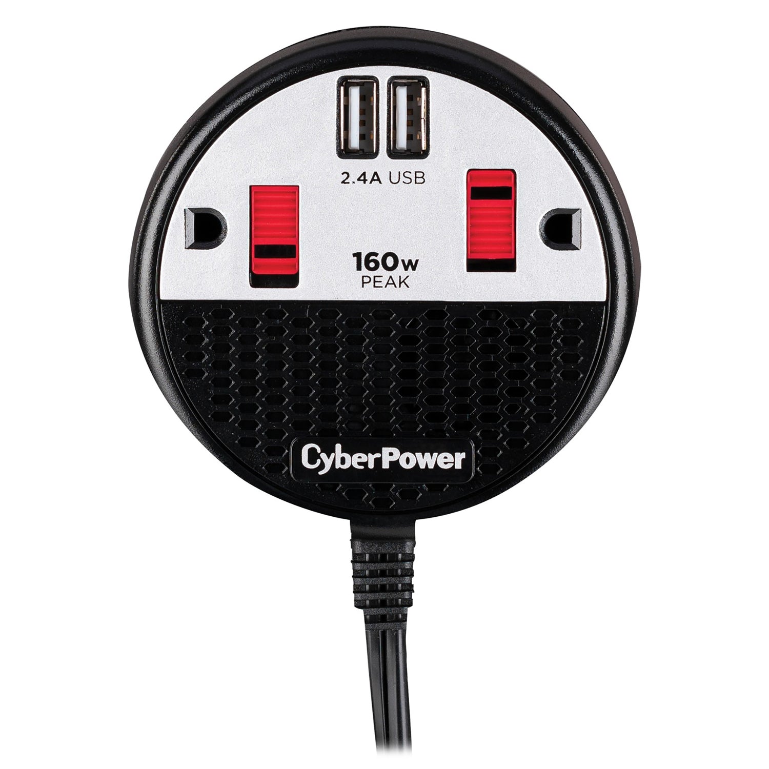 CyberPower 2-AC Outlet and 2-USB Port 100-Continuous-Watt Car Power Inverter with 12-Volt Adapter Cord and Seat Pocket Hook, CPS160PPB2U