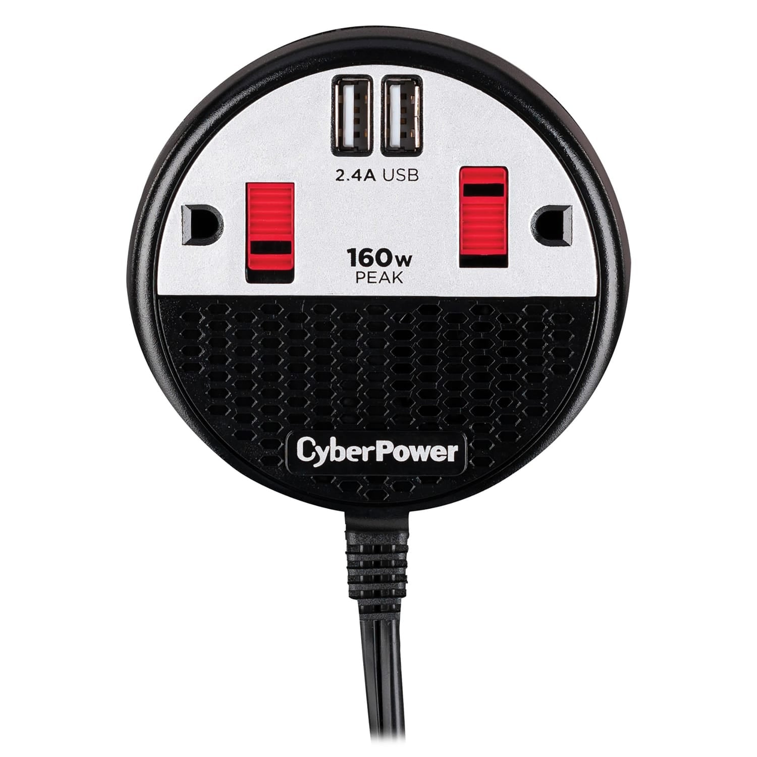 CyberPower 2-AC Outlet and 2-USB Port 100-Continuous-Watt Car Power Inverter with 12-Volt Adapter Cord and Seat Pocket Hook, CPS160PPB2U