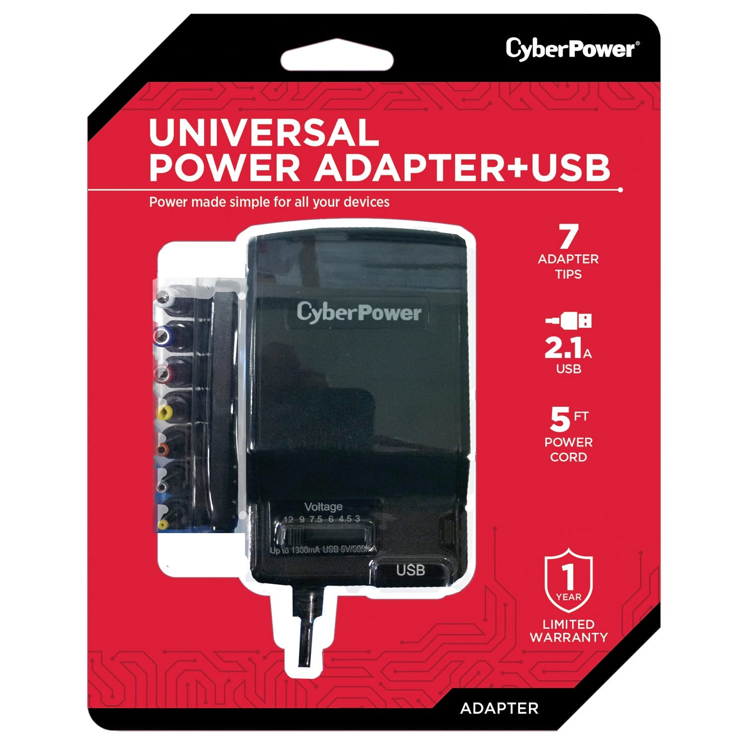 CyberPower 1300mA Universal AC Power Adapter with USB Input