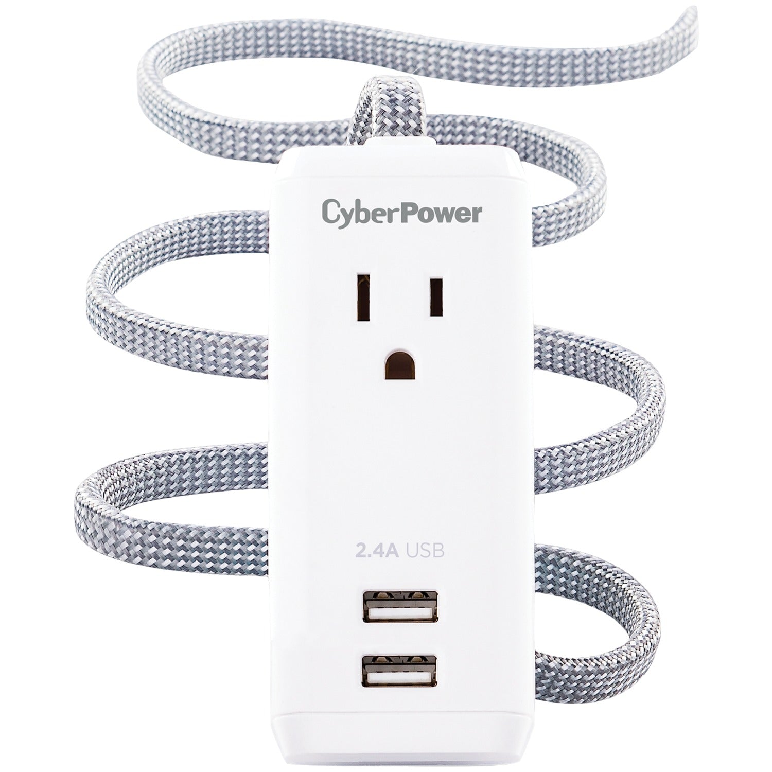 CyberPower Reach and Charge Power Strip, 1 AC Outlet and 2 USB Ports, 6-Ft. Braided Cord, GC106U