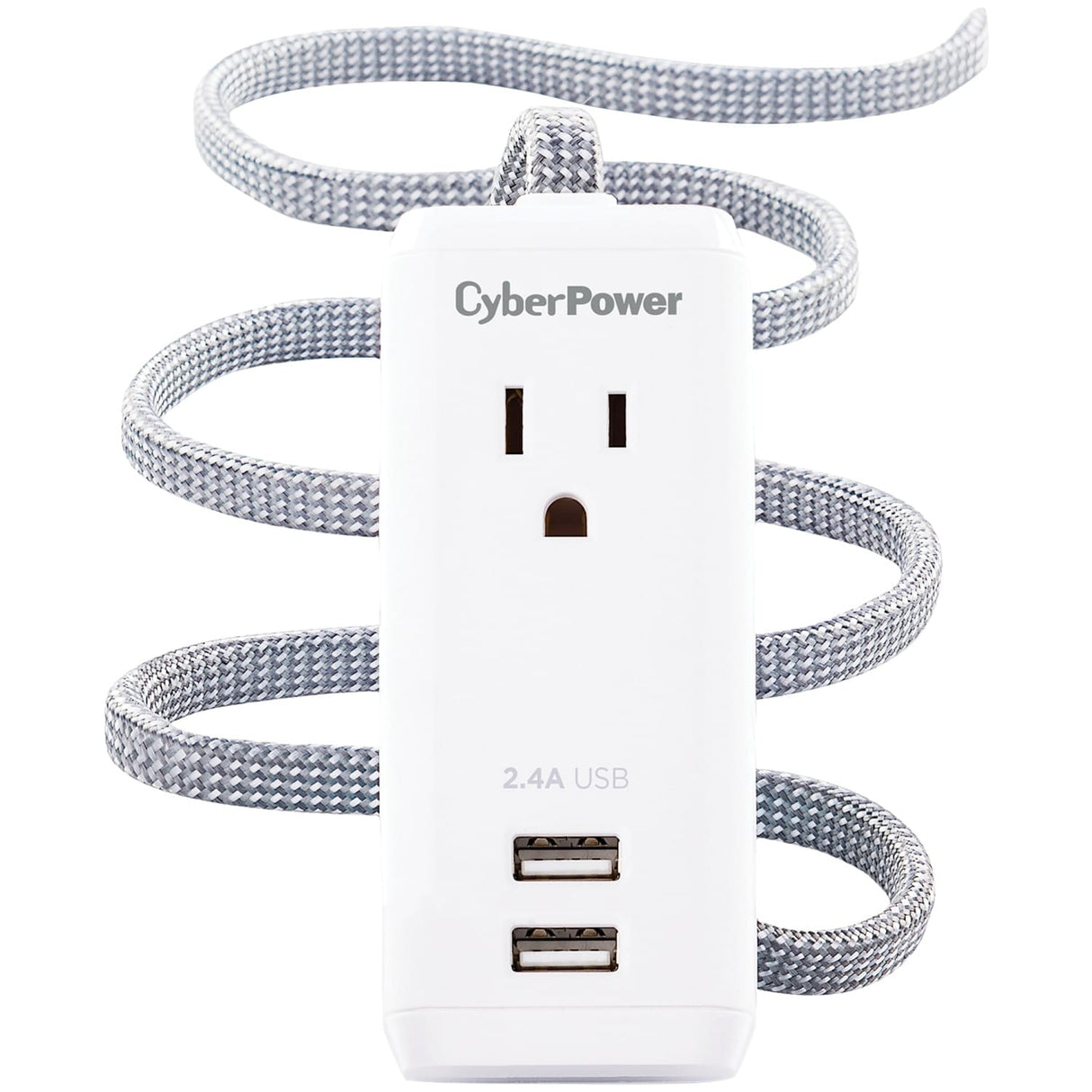 CyberPower Reach and Charge Power Strip, 1 AC Outlet and 2 USB Ports, 6-Ft. Braided Cord, GC106U