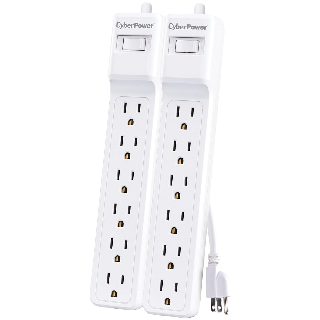 CyberPower 6-AC Outlet 500-Joules Essential Series Surge Protector Power Strip, 2-Ft. Cord with Straight Plug, MP1073SS, 2 Pack