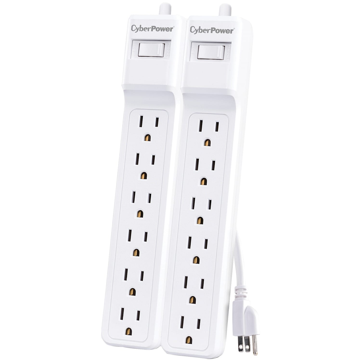 CyberPower 6-AC Outlet 500-Joules Essential Series Surge Protector Power Strip, 2-Ft. Cord with Straight Plug, MP1073SS, 2 Pack