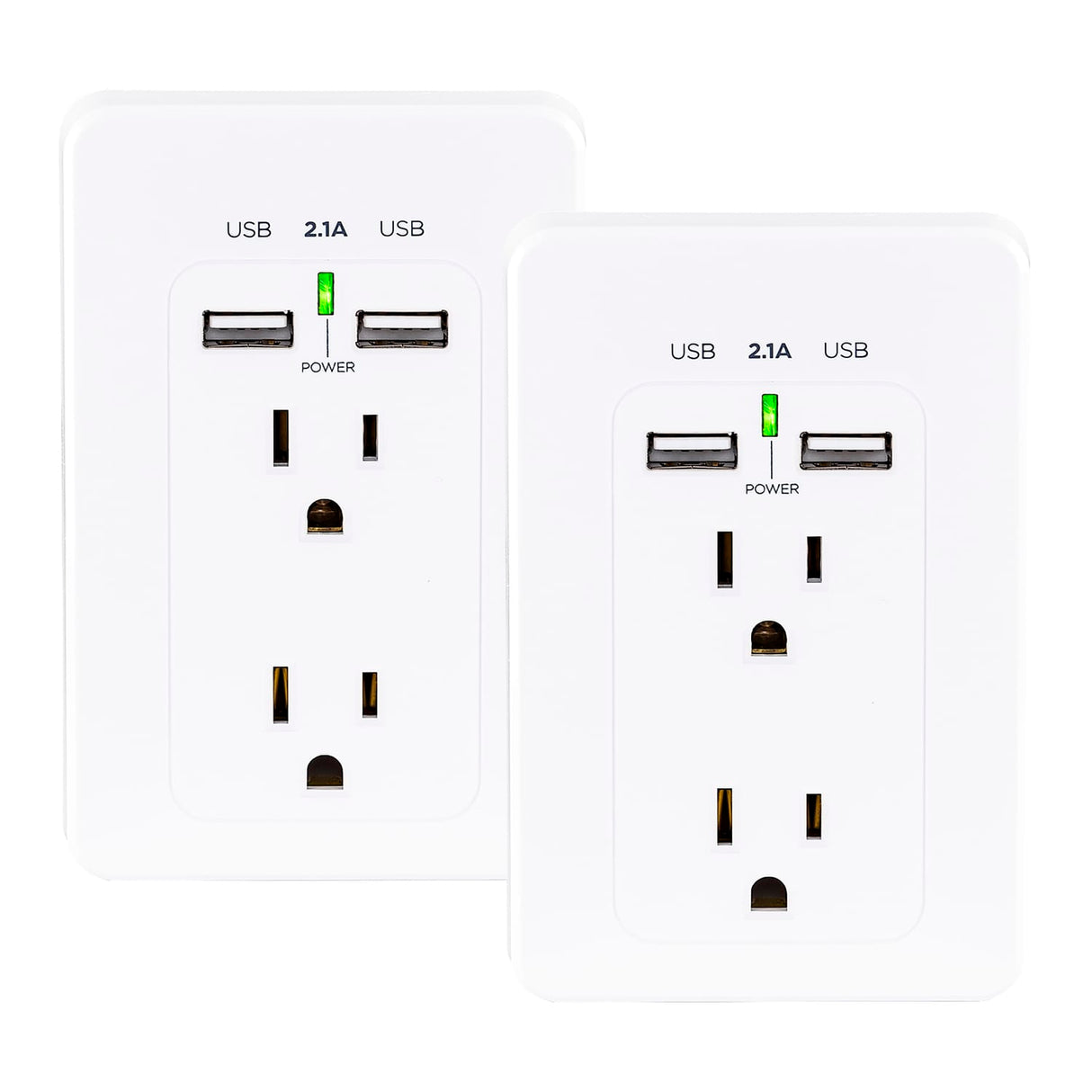 CyberPower 2-AC Outlet and 2-USB Port Grounded Wall Tap, MP18HO007, 2 Pack