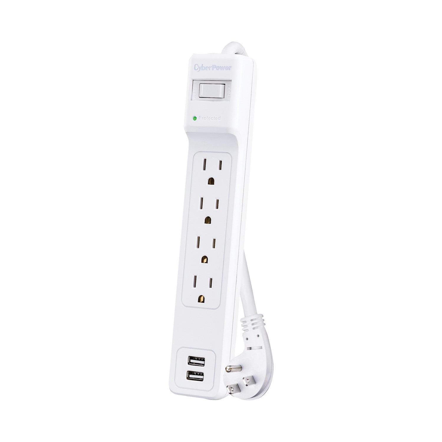 CyberPower 4-AC Outlet and 2-USB Port 500-Joules Home Office Series Surge Protector Power Strip, 3-Ft. Cord with Angled Plug, P403URC1