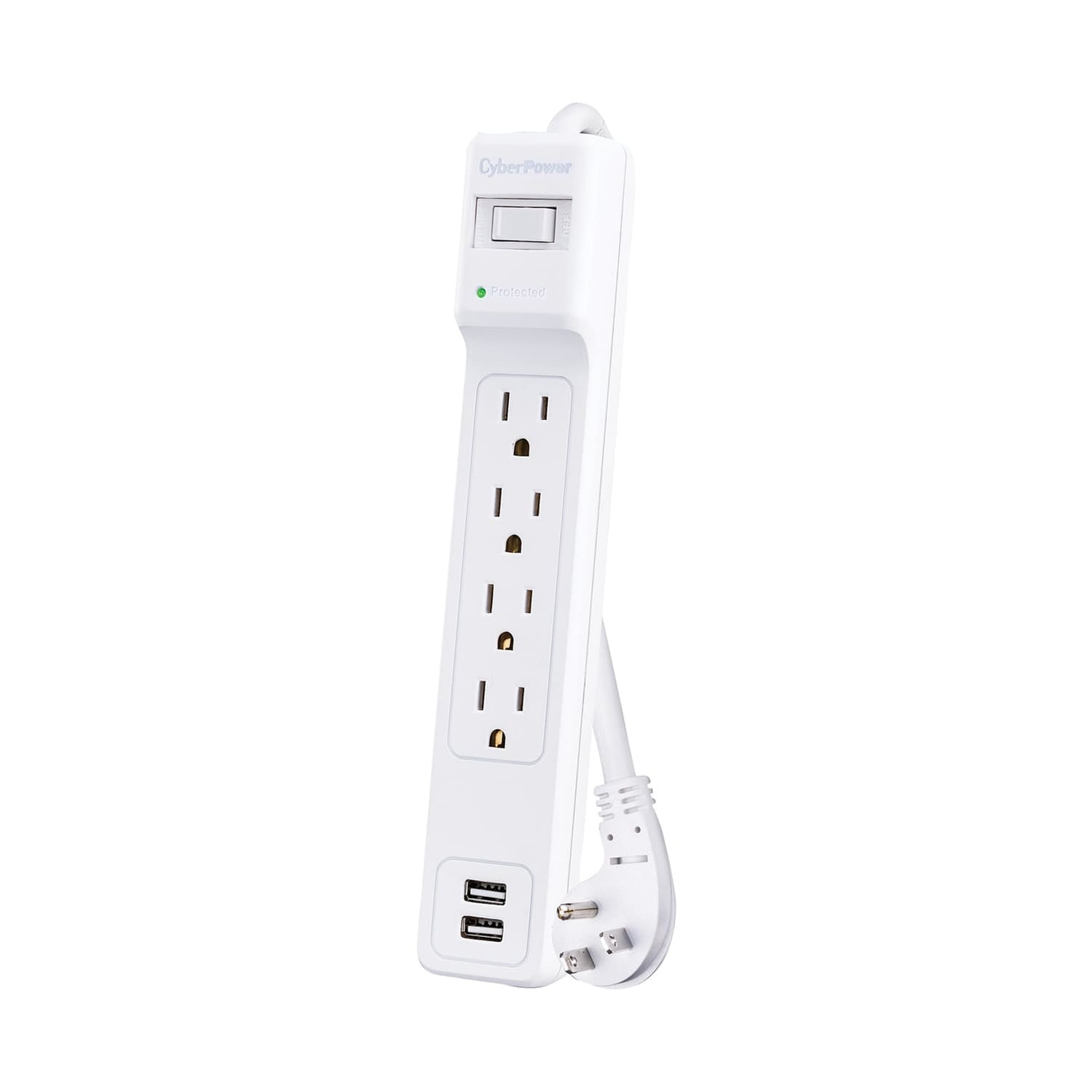 CyberPower 4-AC Outlet and 2-USB Port 500-Joules Home Office Series Surge Protector Power Strip, 3-Ft. Cord with Angled Plug, P403URC1