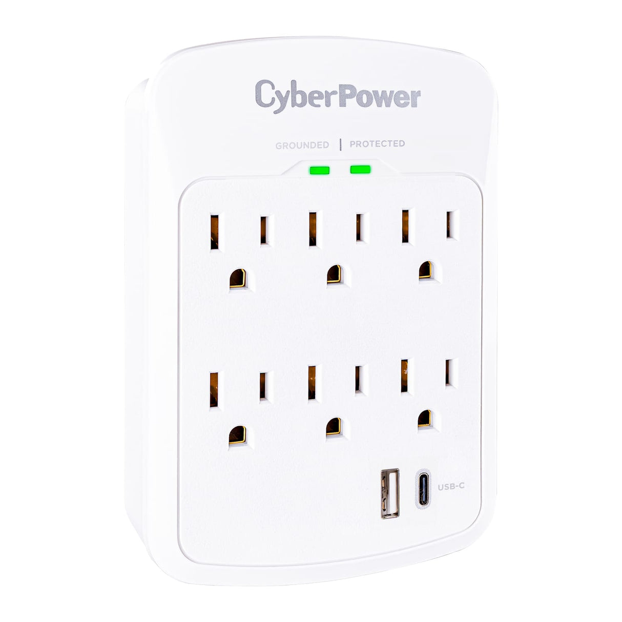 CyberPower 6-AC Outlet and 2-USB Port 1800-Joules Home Office Series Surge Protector Wall Tap, P6WUC15