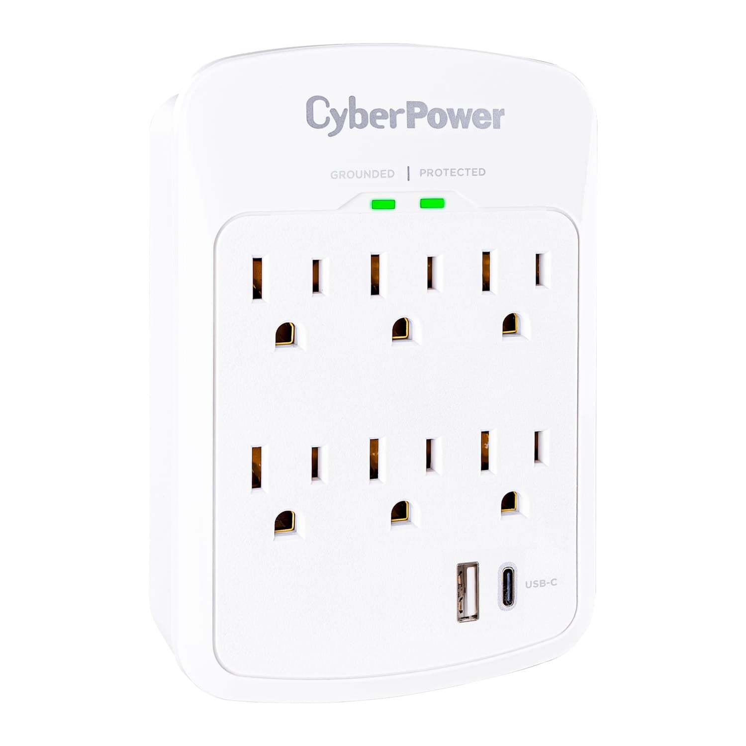 CyberPower 6-AC Outlet and 2-USB Port 1800-Joules Home Office Series Surge Protector Wall Tap, P6WUC15