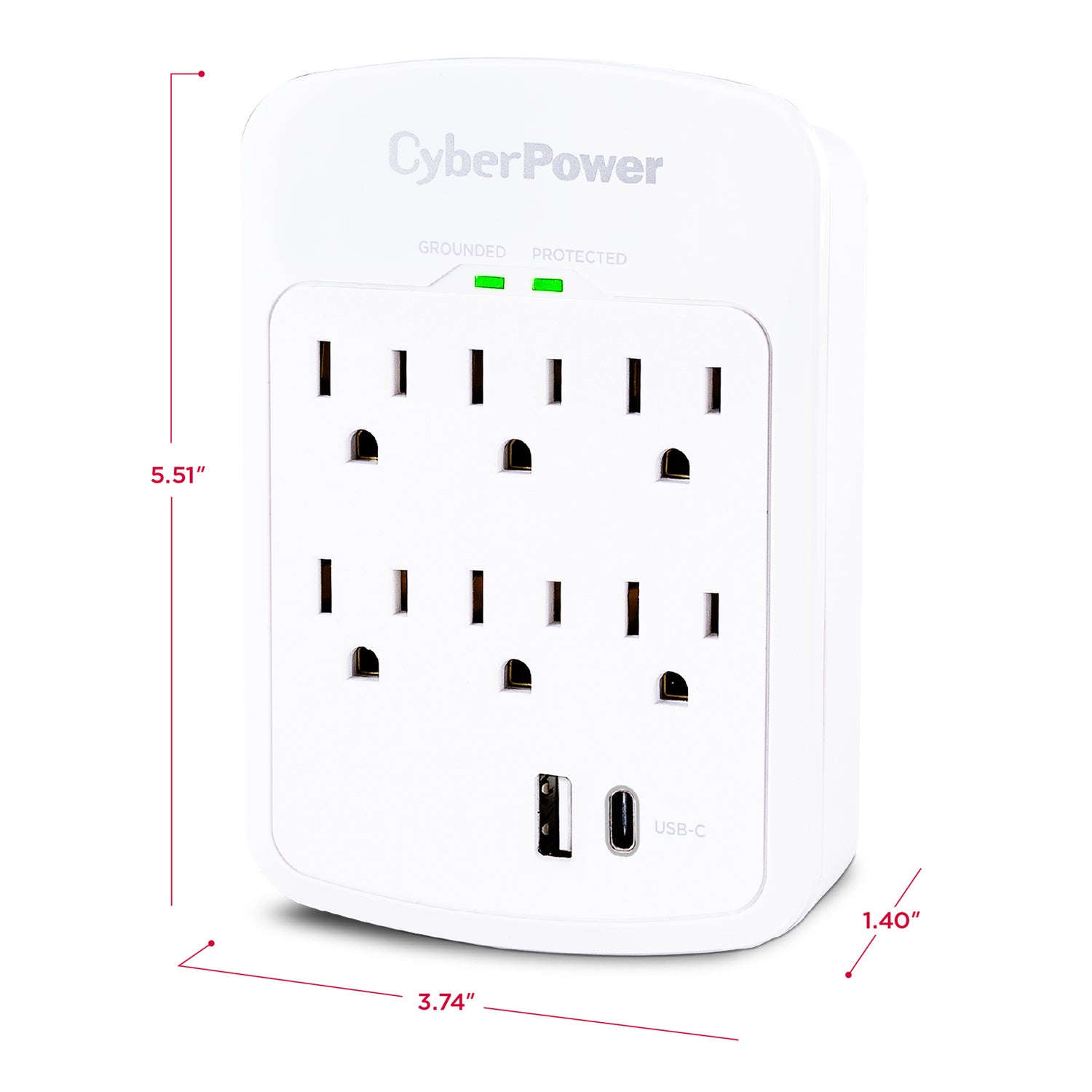 CyberPower 6-AC Outlet and 2-USB Port 1800-Joules Home Office Series Surge Protector Wall Tap, P6WUC15