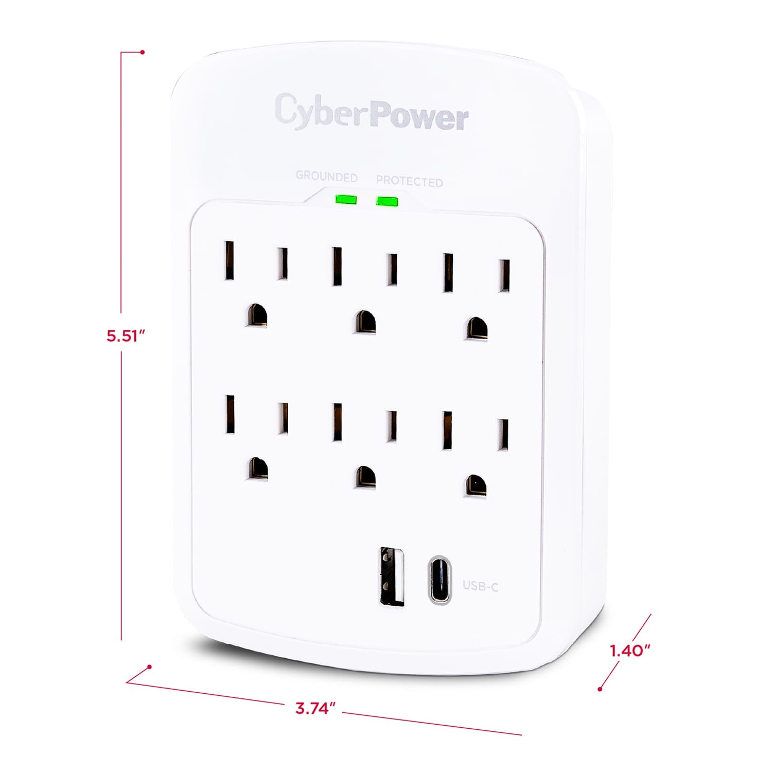 CyberPower 6-AC Outlet and 2-USB Port 1800-Joules Home Office Series Surge Protector Wall Tap, P6WUC15