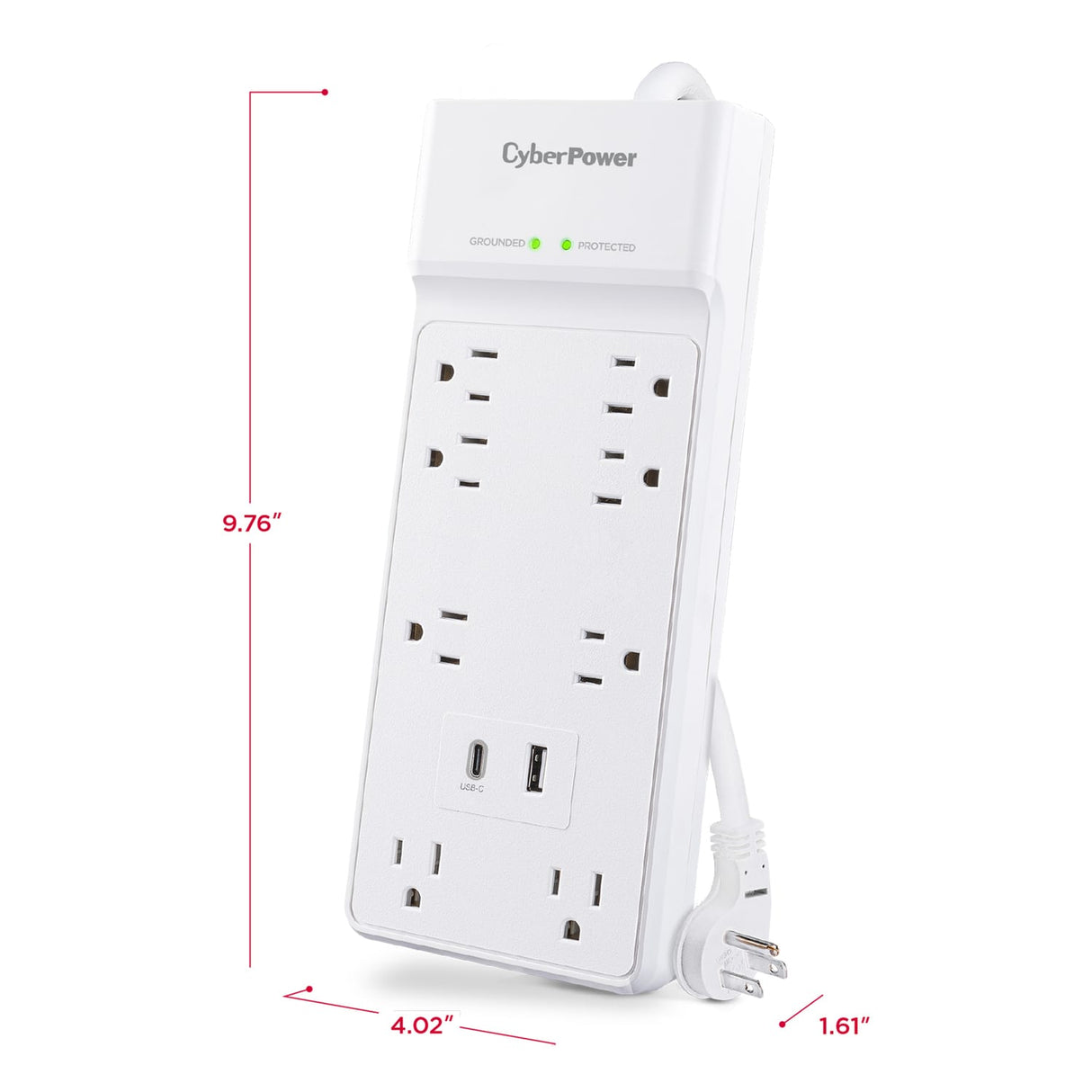 CyberPower 8-Outlet and 2-USB Port 2400-Joules Home and Office Surge Protector Power Strip, 6-Ft. Cord with 45° Offset Flat Plug, P806UC15